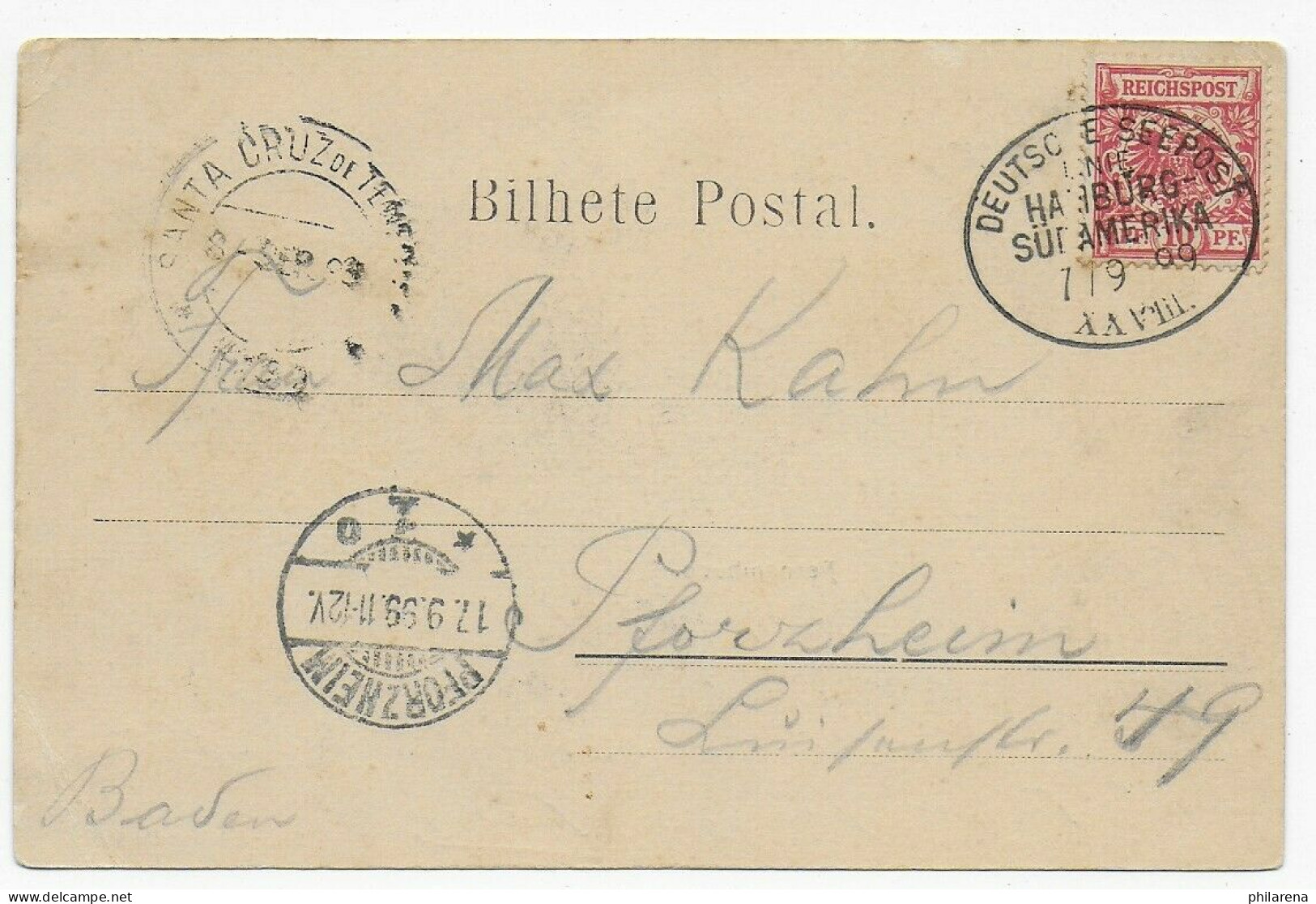 Ansichtskarte Pernambuco, Deutsche Seepost Hamburg-Südamerika 1899 Nach Pforzen - Covers & Documents