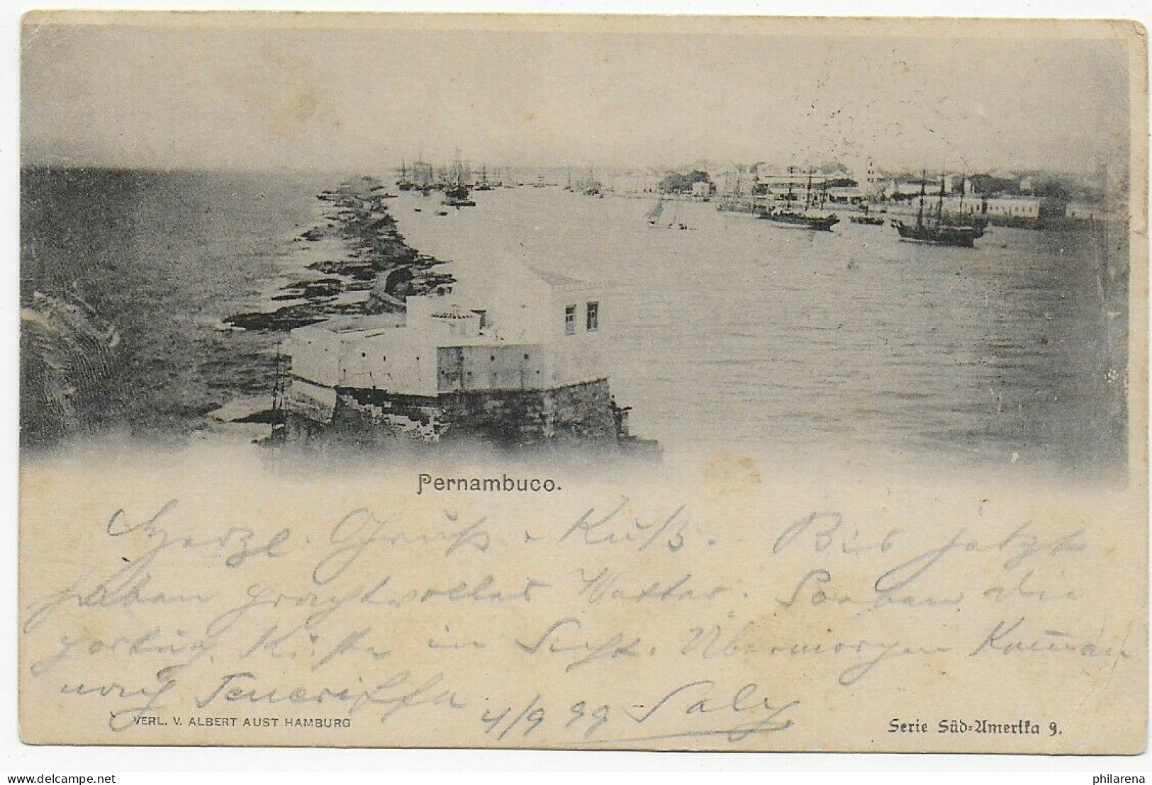 Ansichtskarte Pernambuco, Deutsche Seepost Hamburg-Südamerika 1899 Nach Pforzen - Covers & Documents