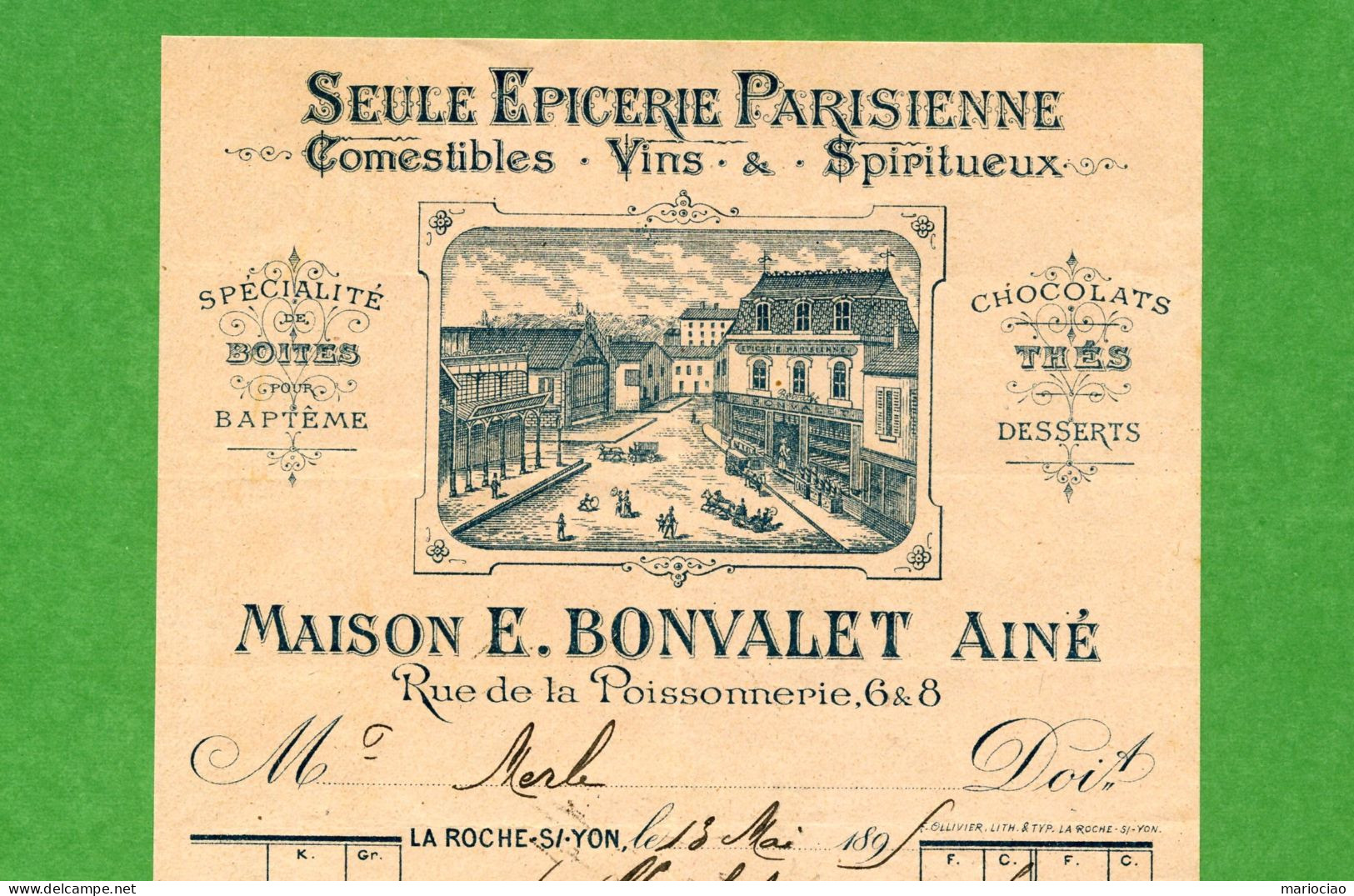 DF-FR 85 La Roche-sur-Yon 1895 Epicerie Parisienne Maison E. Bonvalet - Otros & Sin Clasificación