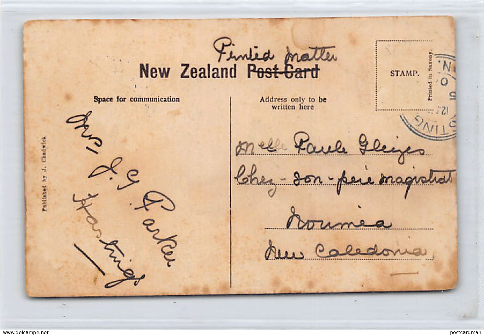 New Zealand - Old Men's Home, Parke Island, Napier - SEE SCANS FOR CONDITION - Publ. J. Chadwick  - Nouvelle-Zélande