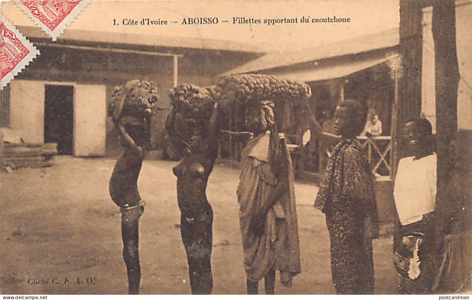 Côte D'Ivoire - NU ETHNIQUE - Filles Apportant Du Caoutchouc à Aboisso - Ed. C.F.A.O. 1 - Côte-d'Ivoire