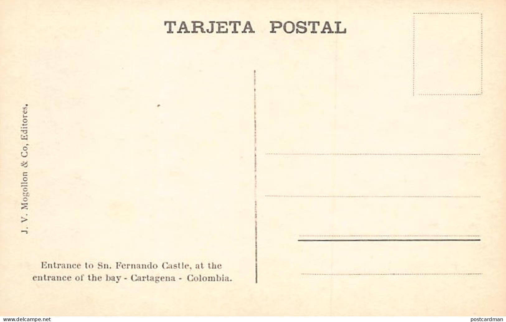 Colombia - CARTAGENA - Entrad Al Castillo San Fernando POSTAL FOTO - Ed. J. V. Mogollon & Co. - Colombie