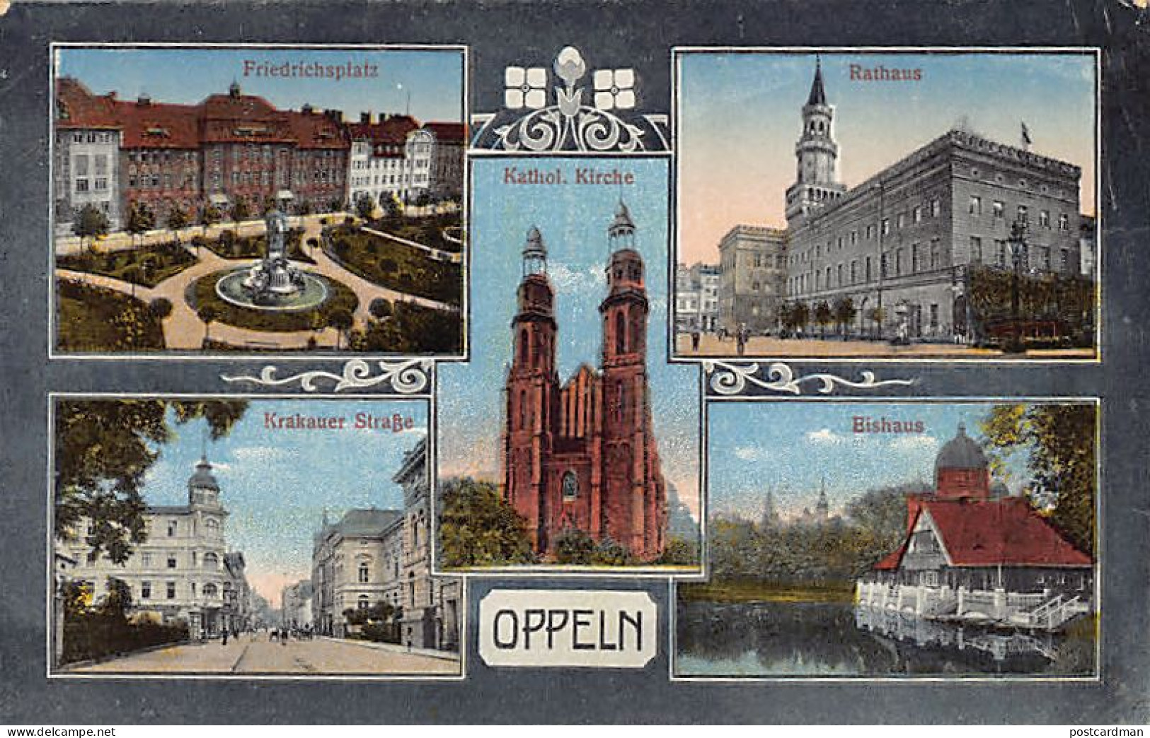 Poland - OPOLE Oppeln - Krakauer Strasse - Rathaus - Kathol. Kirche - Friedrichsplatz - Bishaus  - Polen