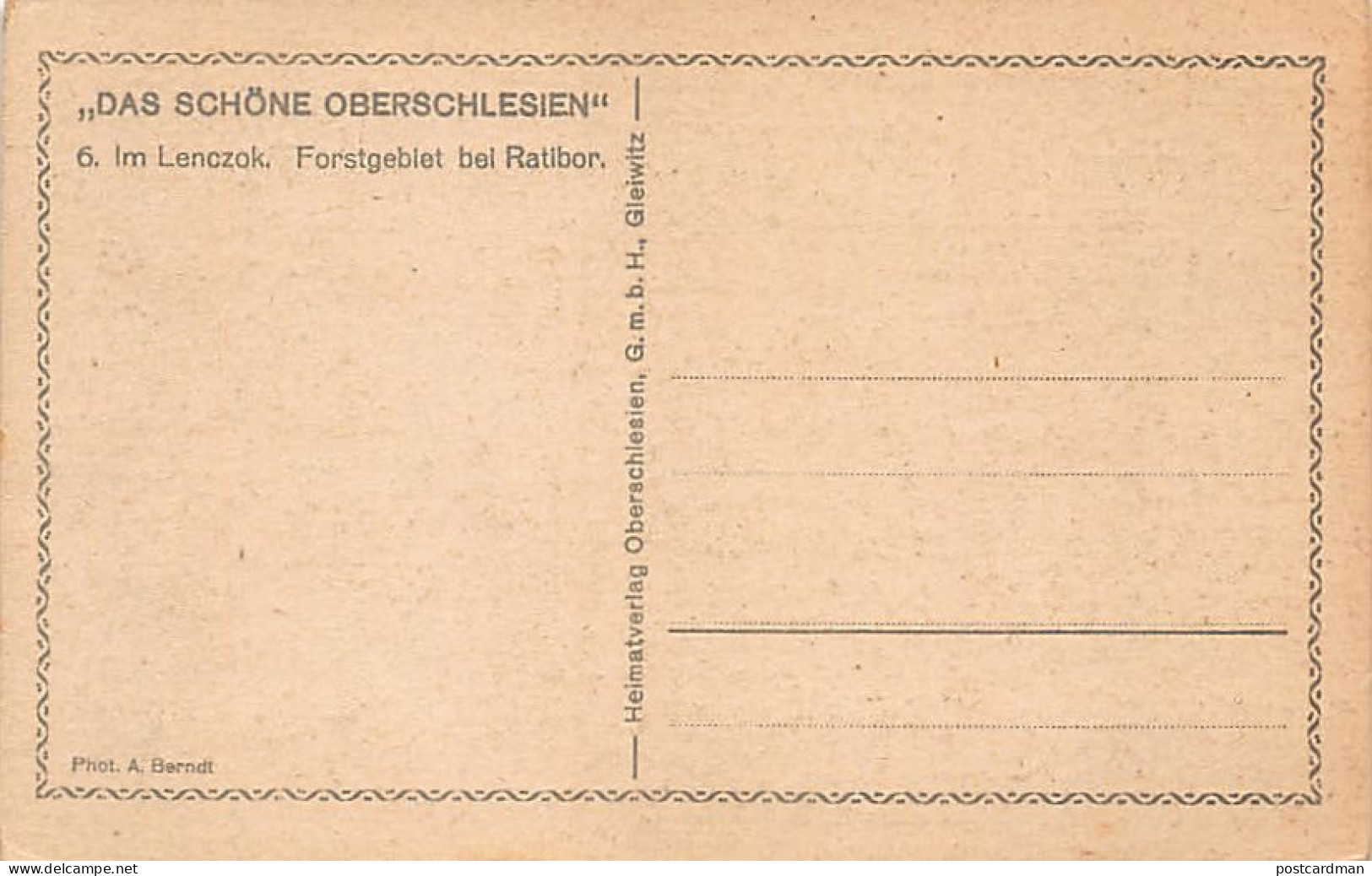 Poland - LENCZOK - Forstgebiet Bei Ratibor - Publ. Das Schöne Oberschlesien 6 - Polen