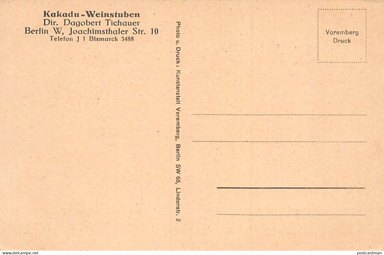 Deutschland - BERLIN W - Kakadu-Weinstuben, Joachimsthaler Str. 10 - Dir. Dagobert Tichauer - Other & Unclassified