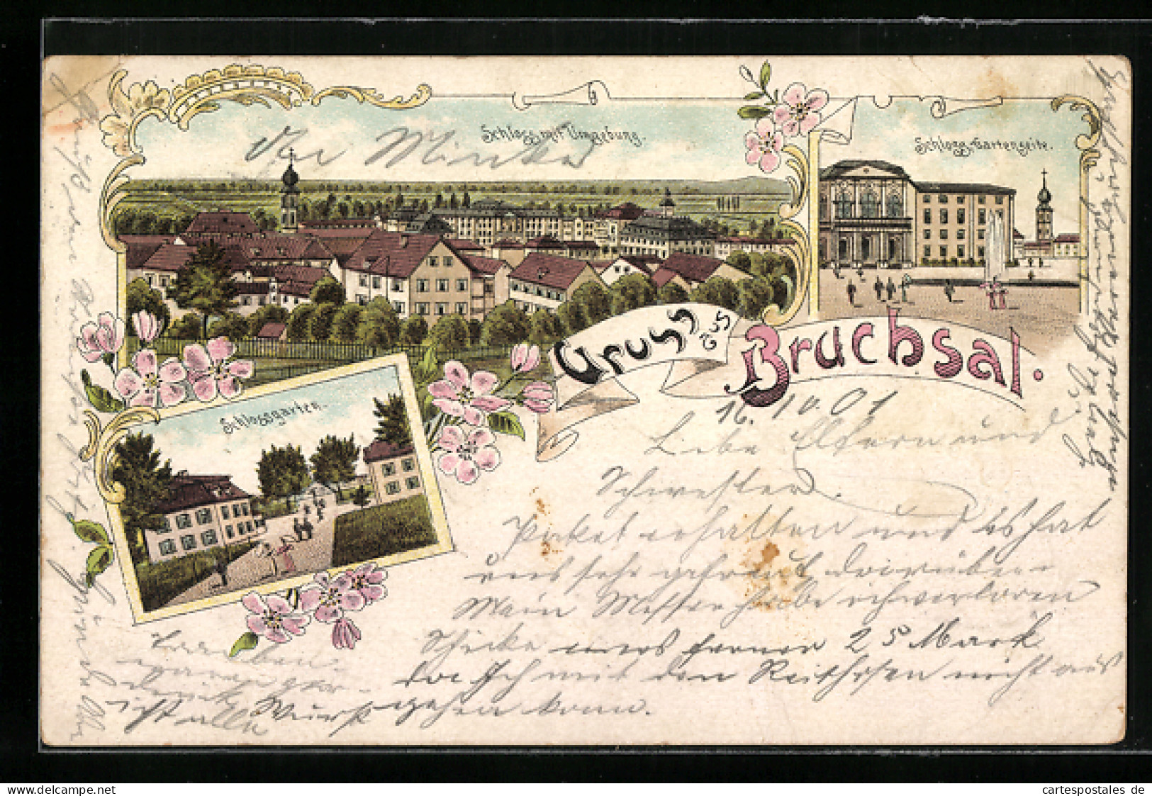 Lithographie Bruchsal, Schloss Mit Umgebung, Schlossgarten  - Bruchsal