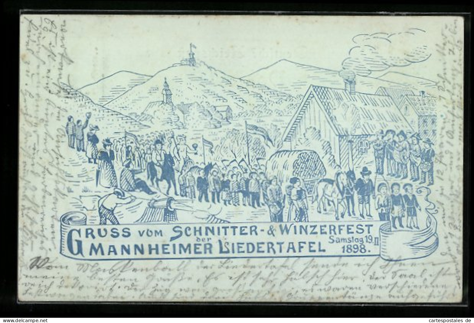 Künstler-AK Mannheim, Schnitter- & Winzerfest Der Mannheimer Liedertafel 1898, Strassenumzug  - Otros & Sin Clasificación