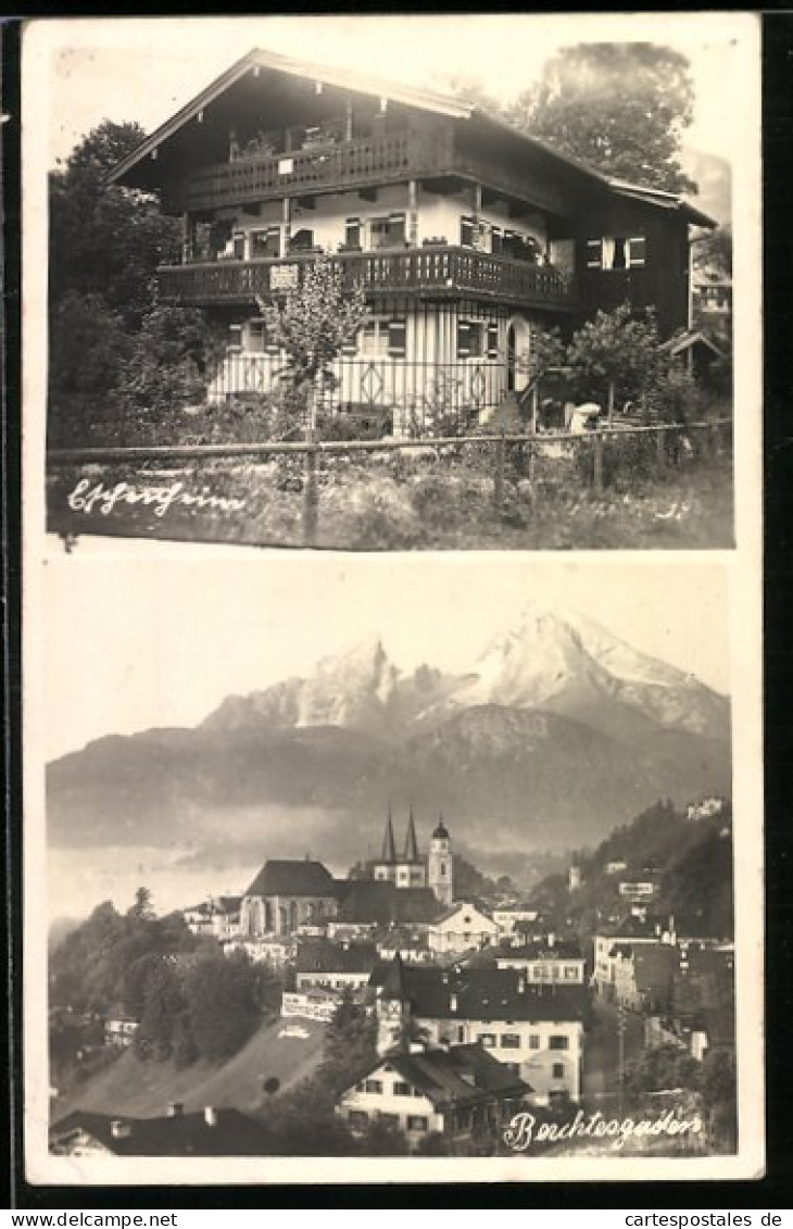 Foto-AK Berchtesgaden, Hotel-Villa Eschenheim, Locksteinstrasse 38, Ortspartie Mit Kirche  - Berchtesgaden