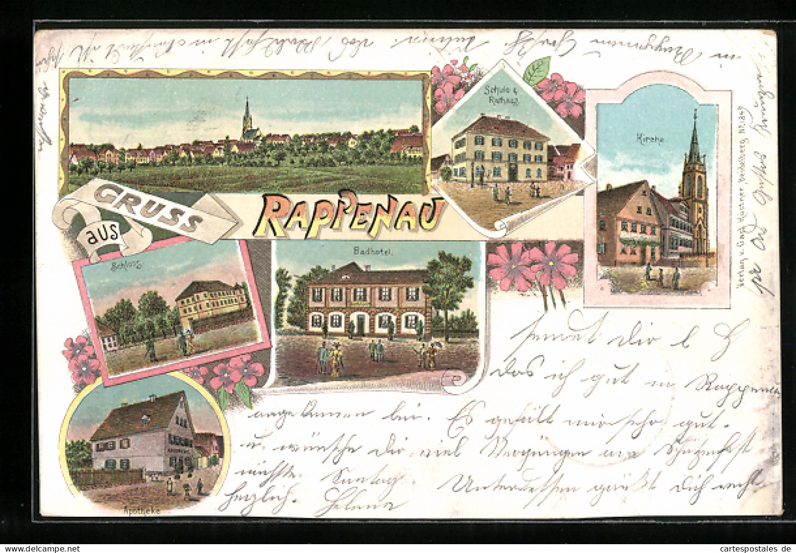 Lithographie Rappenau, Badhotel, Schloss Und Apotheke  - Bad Rappenau