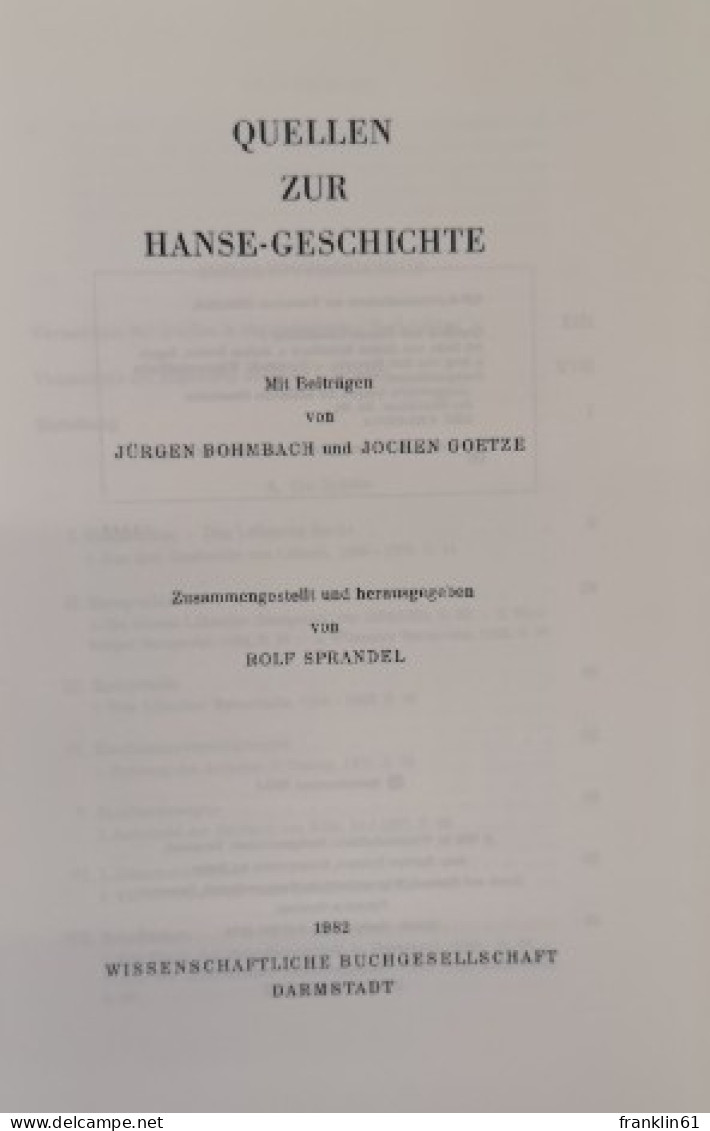 Quellen Zur Hanse-Geschichte. - 4. 1789-1914