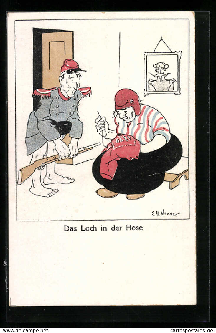 Künstler-AK Meggendorfer Blätter Nr. 6: Das Loch In Der Hose, Französischer Soldat  - War 1914-18
