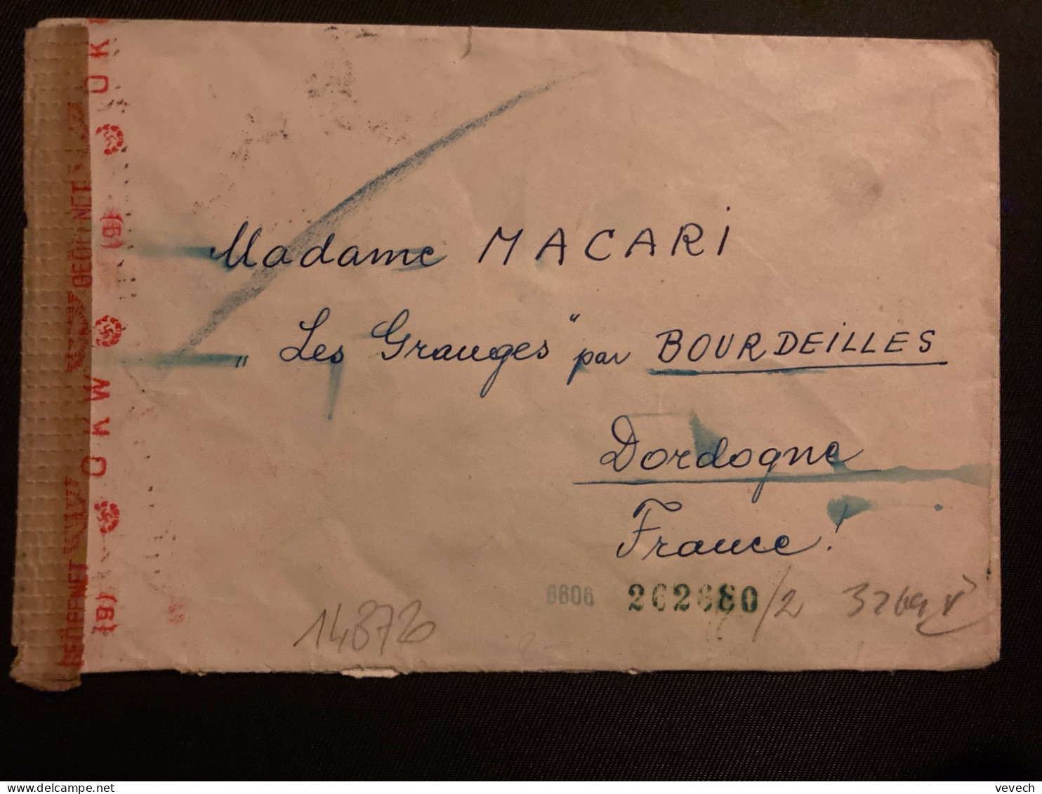 LETTRE CENSUREE HONGRIE FRANCE TP 50f OBL. 944 MAR 17 BUDAPEST Pour MACARI à BOURDEILLES DORDOGNE (24) - 2. Weltkrieg 1939-1945