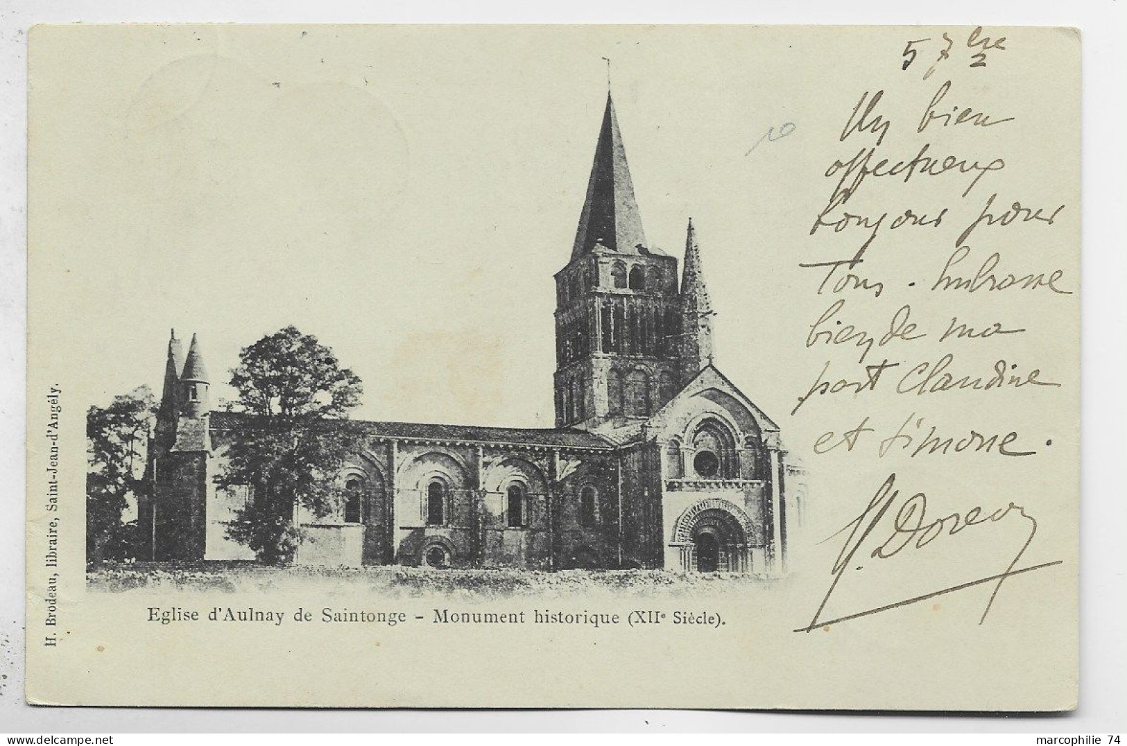 MOUCHON 10C CARTE EGLISE AULNAY DE SAINTONGE + INFANTERIE 6 SEPT 01 35E DIVon - Military Postmarks From 1900 (out Of Wars Periods)