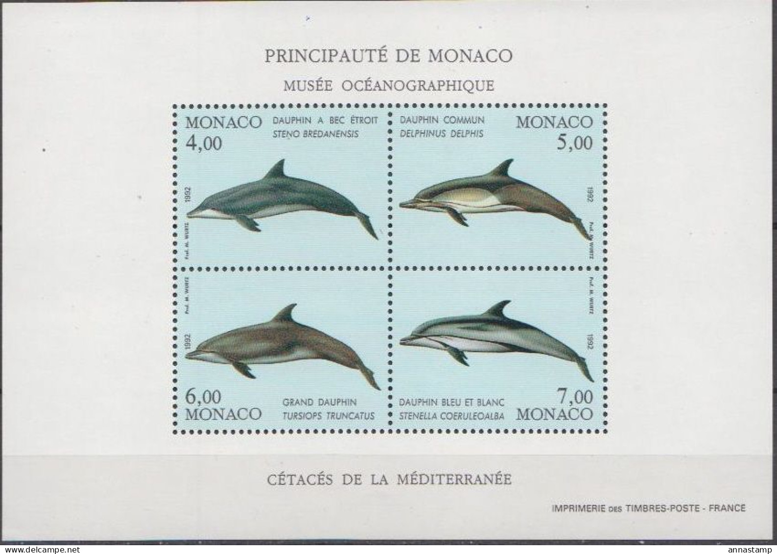 Monaco MNH Minisheet - Dolfijnen