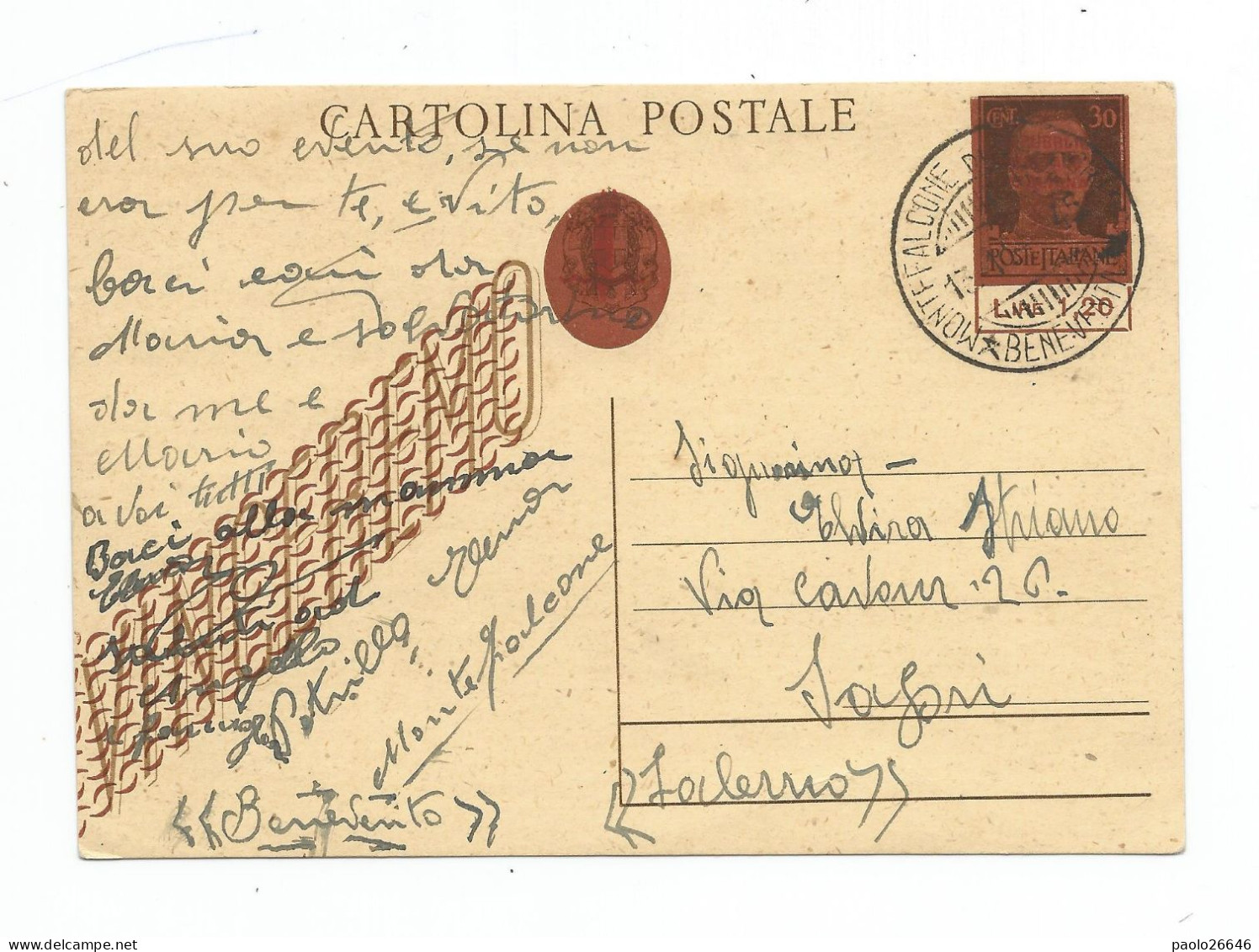 1945 Luogotenenza Cartolina Postale Lire 1,20 Su 30 Cent, Soprastampa Su Motto "Vinceremo" Di R.S.I Usata, RARA - Marcophilie