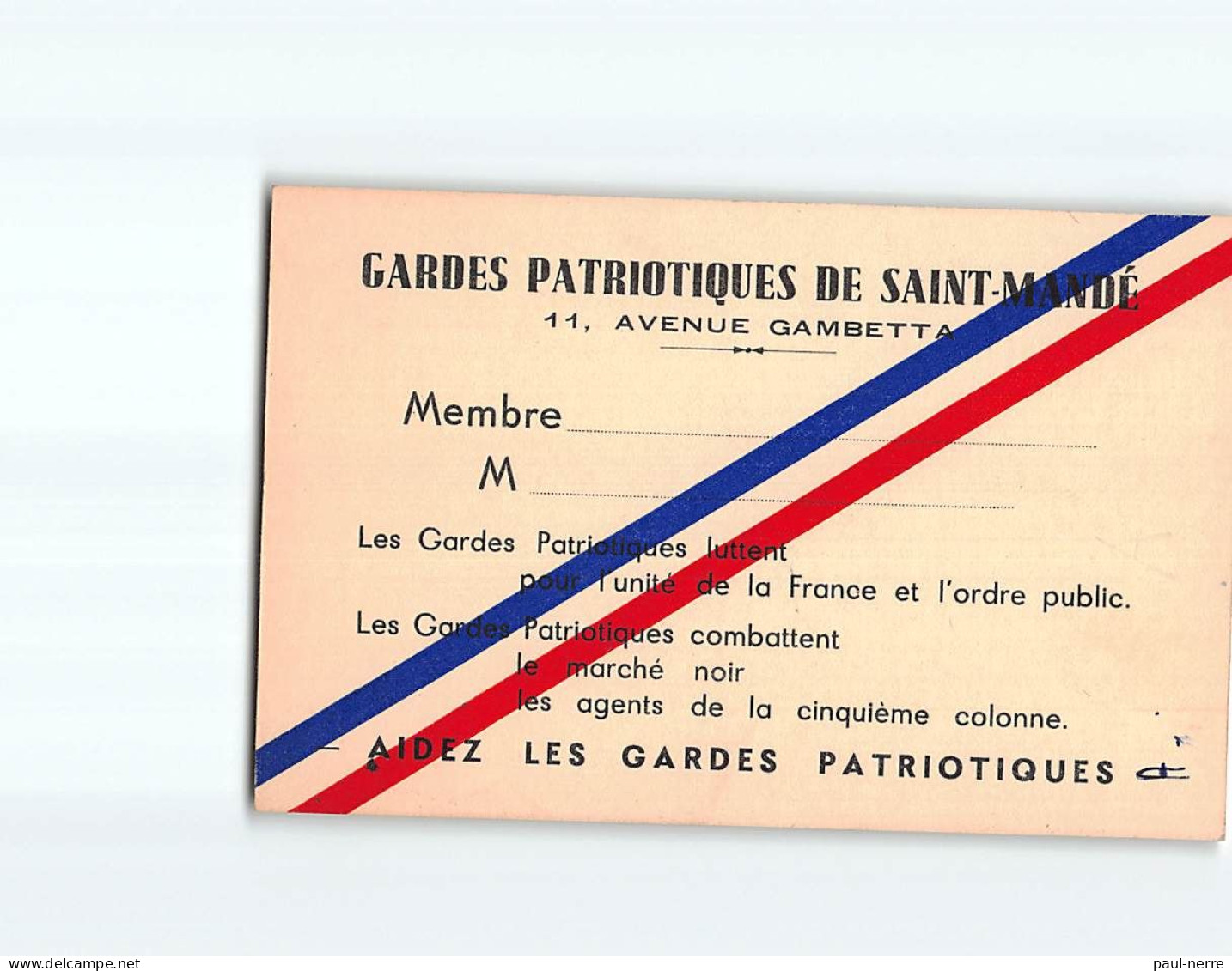 SAINT MANDE : Carte De La Garde Patriotique De Saint Mandé - Très Bon état - Saint Mande