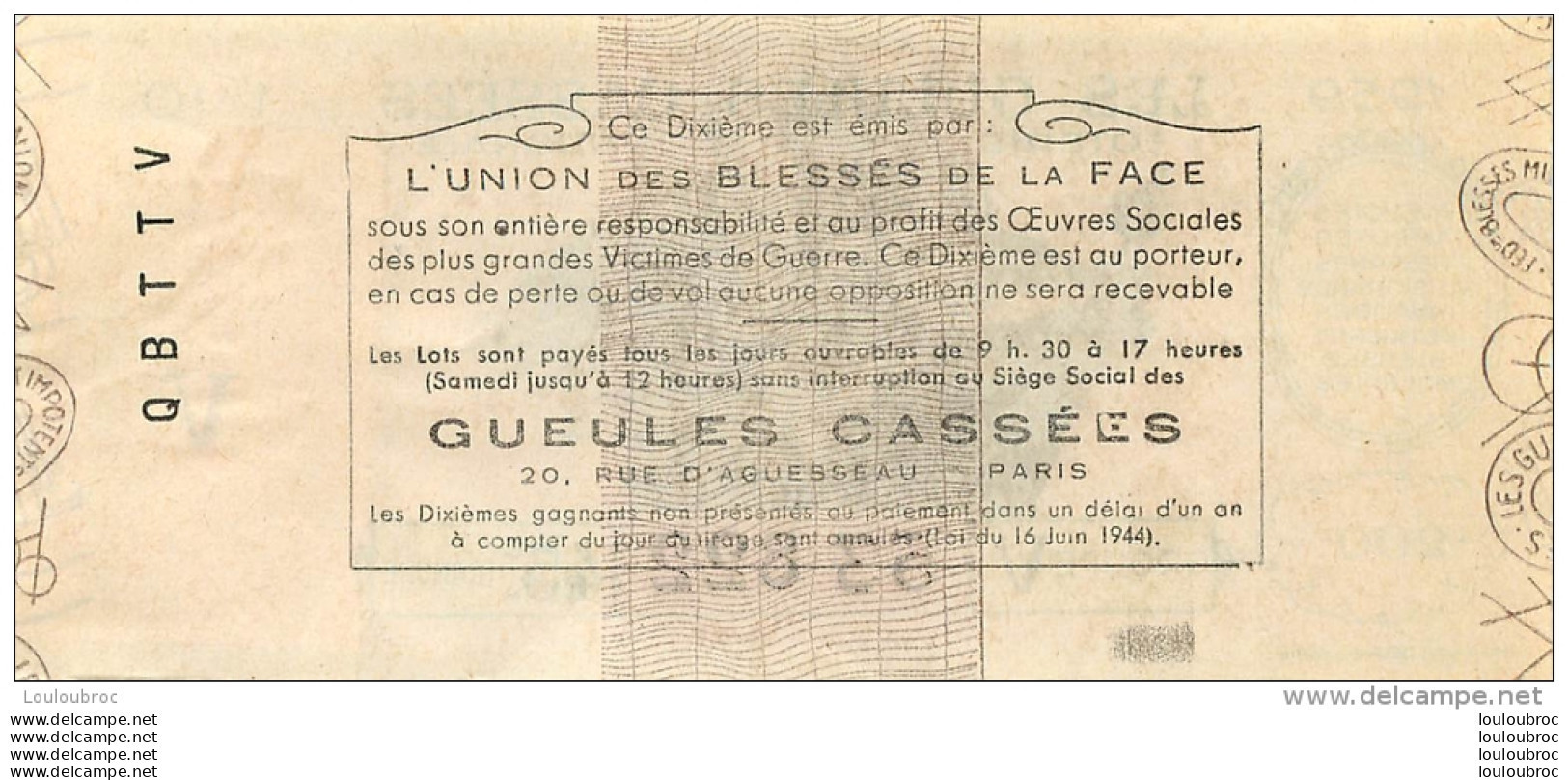 BILLET DE LOTERIE NATIONALE 1959 LES GUEULES CASSEES - Loterijbiljetten