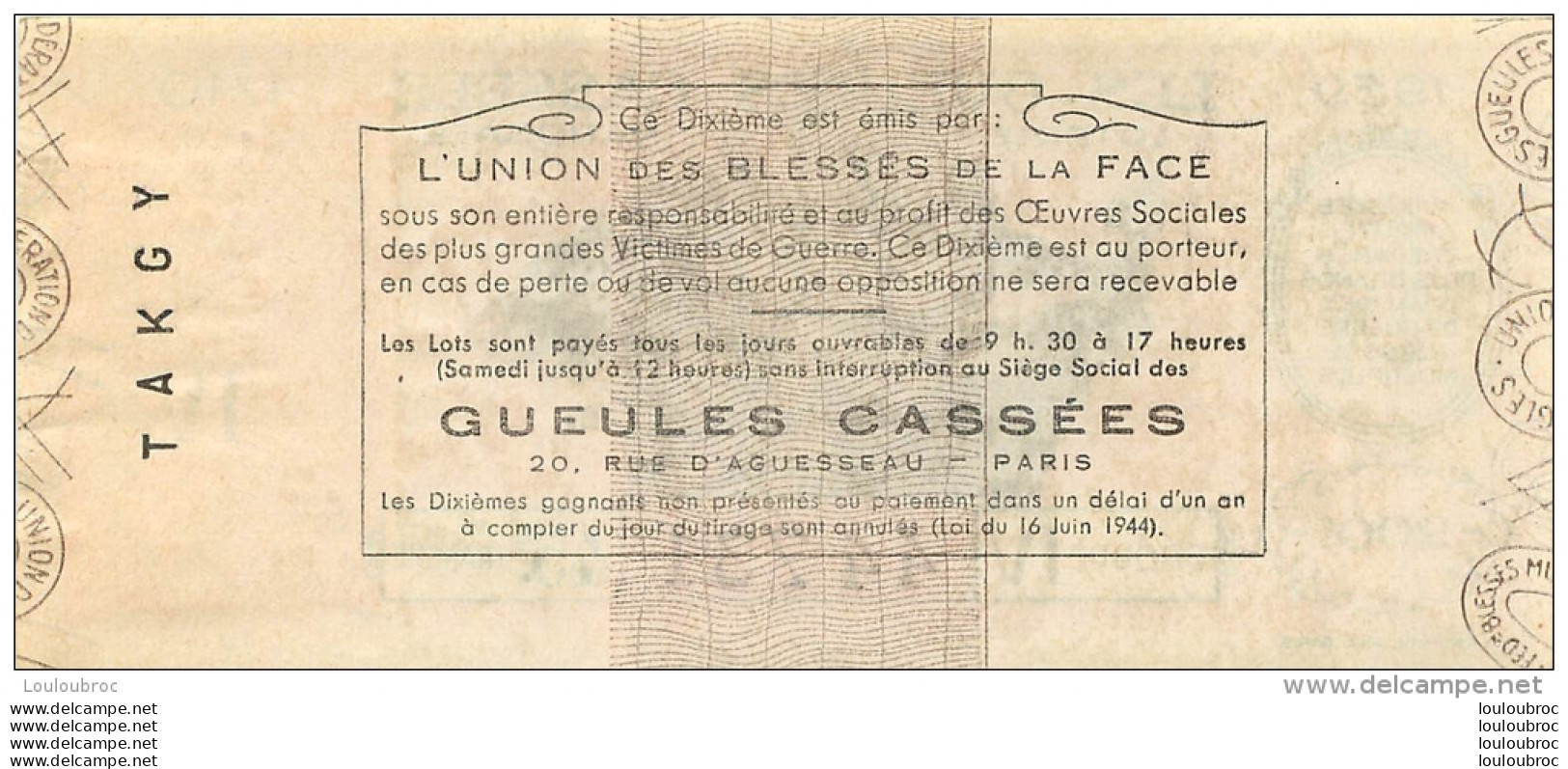 BILLET DE LOTERIE NATIONALE 1959 LES GUEULES CASSEES 45EM TRANCHE - Billetes De Lotería