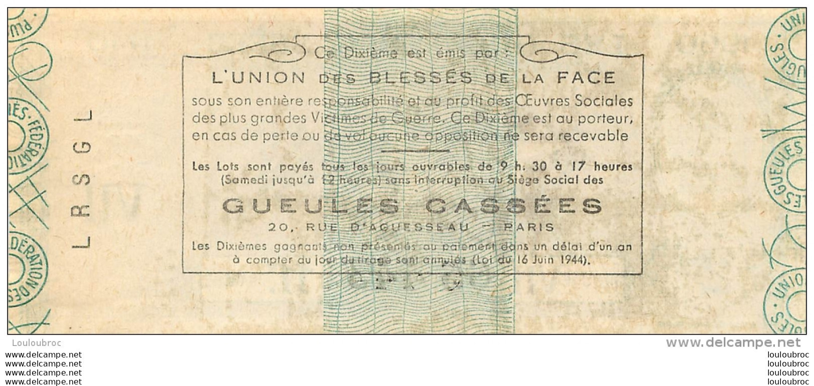 BILLET DE LOTERIE NATIONALE 1960 LES GUEULES CASSEES - Loterijbiljetten