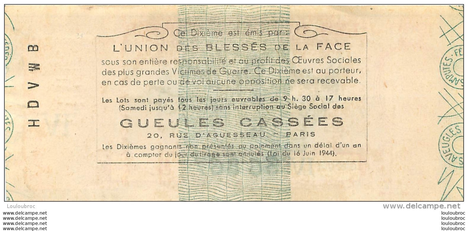 BILLET DE LOTERIE NATIONALE 1960  LES GUEULES CASSEES - Loterijbiljetten