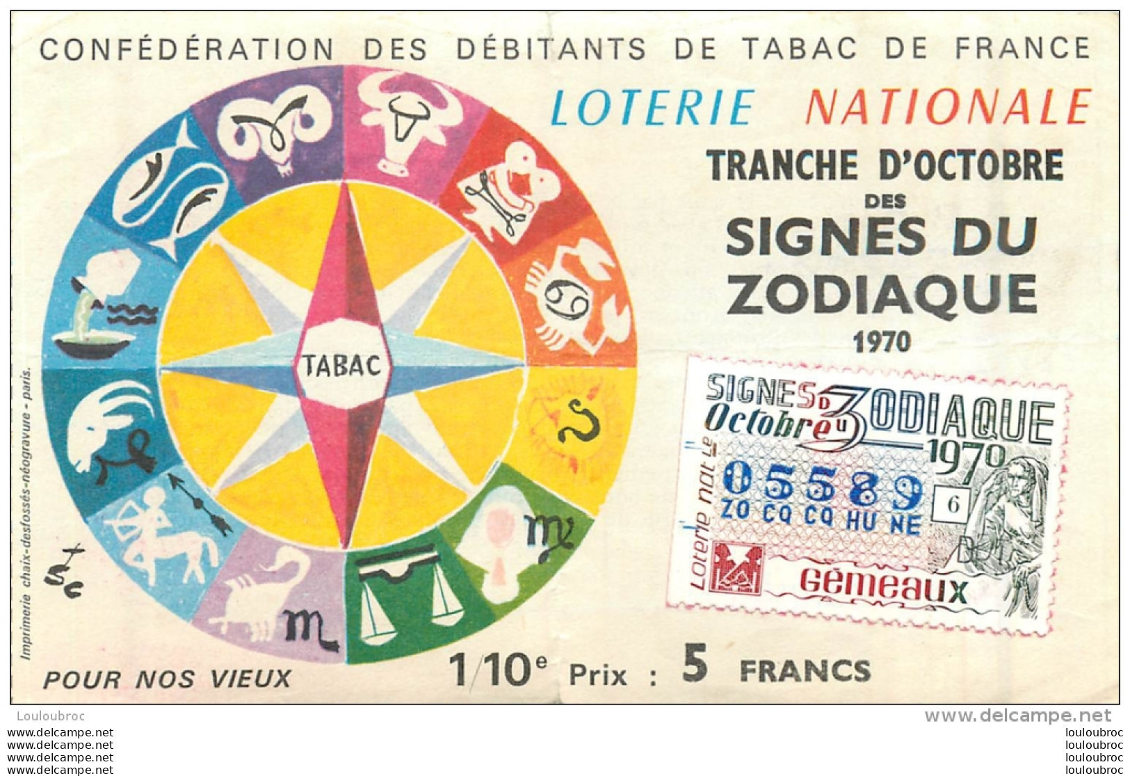 BILLET DE LOTERIE NATIONALE 1979 CONFEDERATION DES DEBITANTS DE TABAC SIGNES DU ZODIAQUE GEMEAUX - Loterijbiljetten