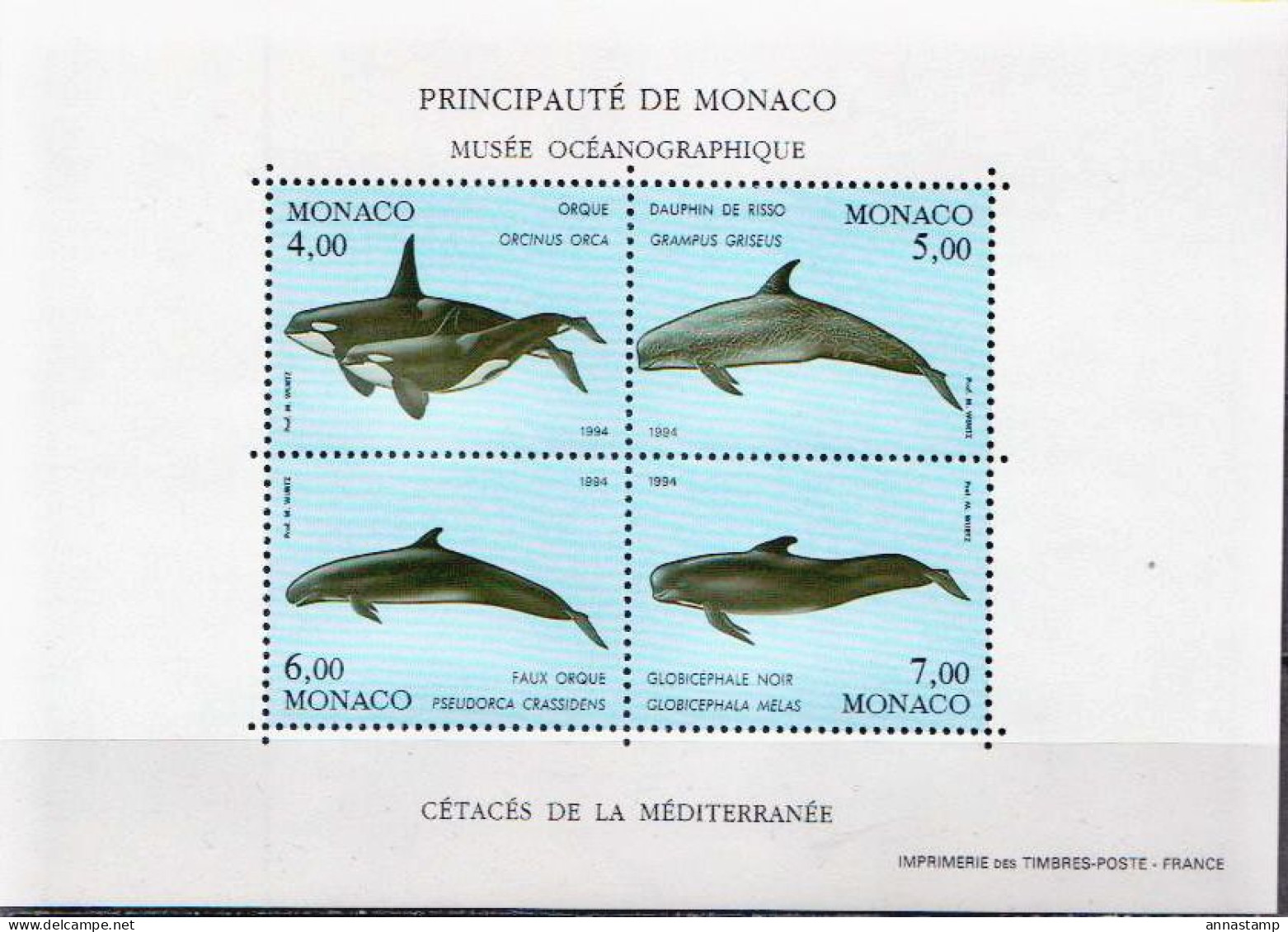 Monaco MNH Minisheet - Balene