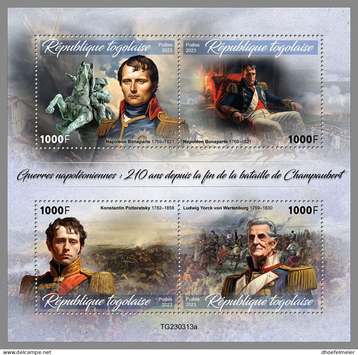 TOGO 2023 MNH Napoleon Bonaparte Battle Of Champaubert M/S – IMPERFORATED – DHQ2418 - Révolution Française