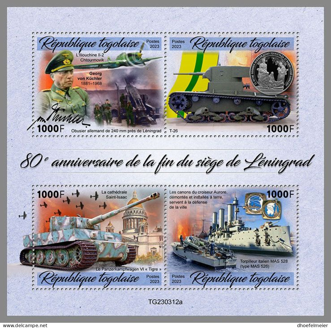 TOGO 2023 MNH WWII Battle Of Leningrad M/S – IMPERFORATED – DHQ2418 - WW2
