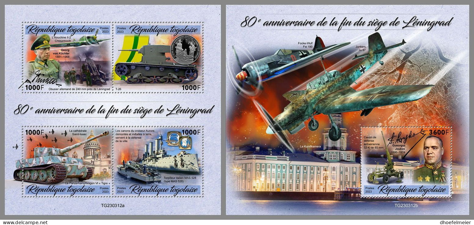 TOGO 2023 MNH WWII Battle Of Leningrad M/S+S/S – IMPERFORATED – DHQ2418 - 2. Weltkrieg