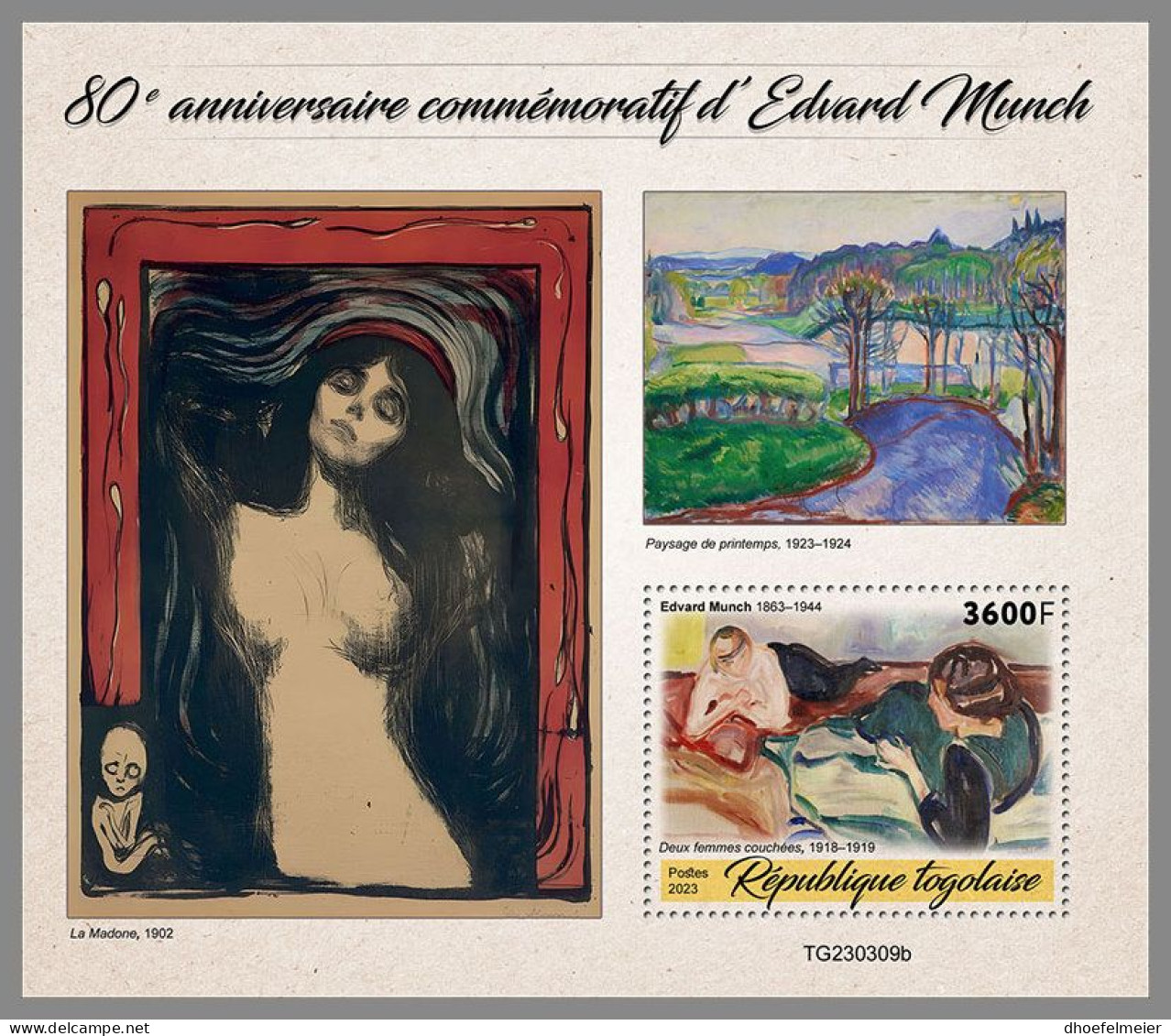 TOGO 2023 MNH Edvard Munch Paintings Gemälde S/S – IMPERFORATED – DHQ2418 - Sonstige & Ohne Zuordnung