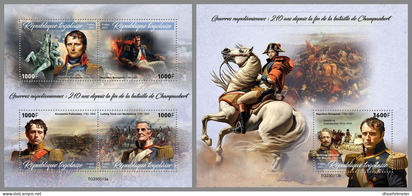 TOGO 2023 MNH Napoleon Bonaparte Battle Of Champaubert M/S+S/S – IMPERFORATED – DHQ2418 - French Revolution
