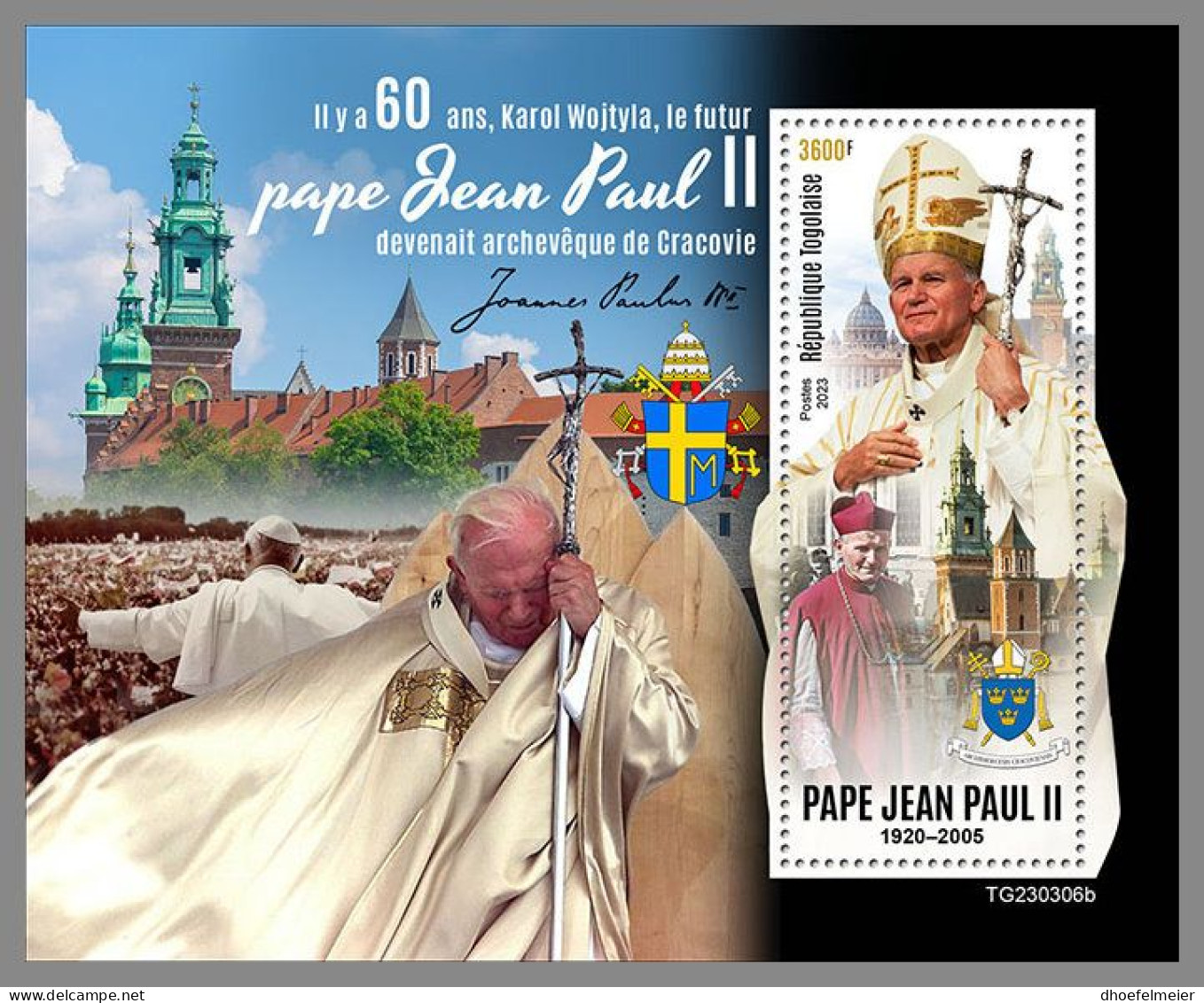 TOGO 2023 MNH Karol Wojtyla Pope John Paul II. S/S – IMPERFORATED – DHQ2418 - Popes