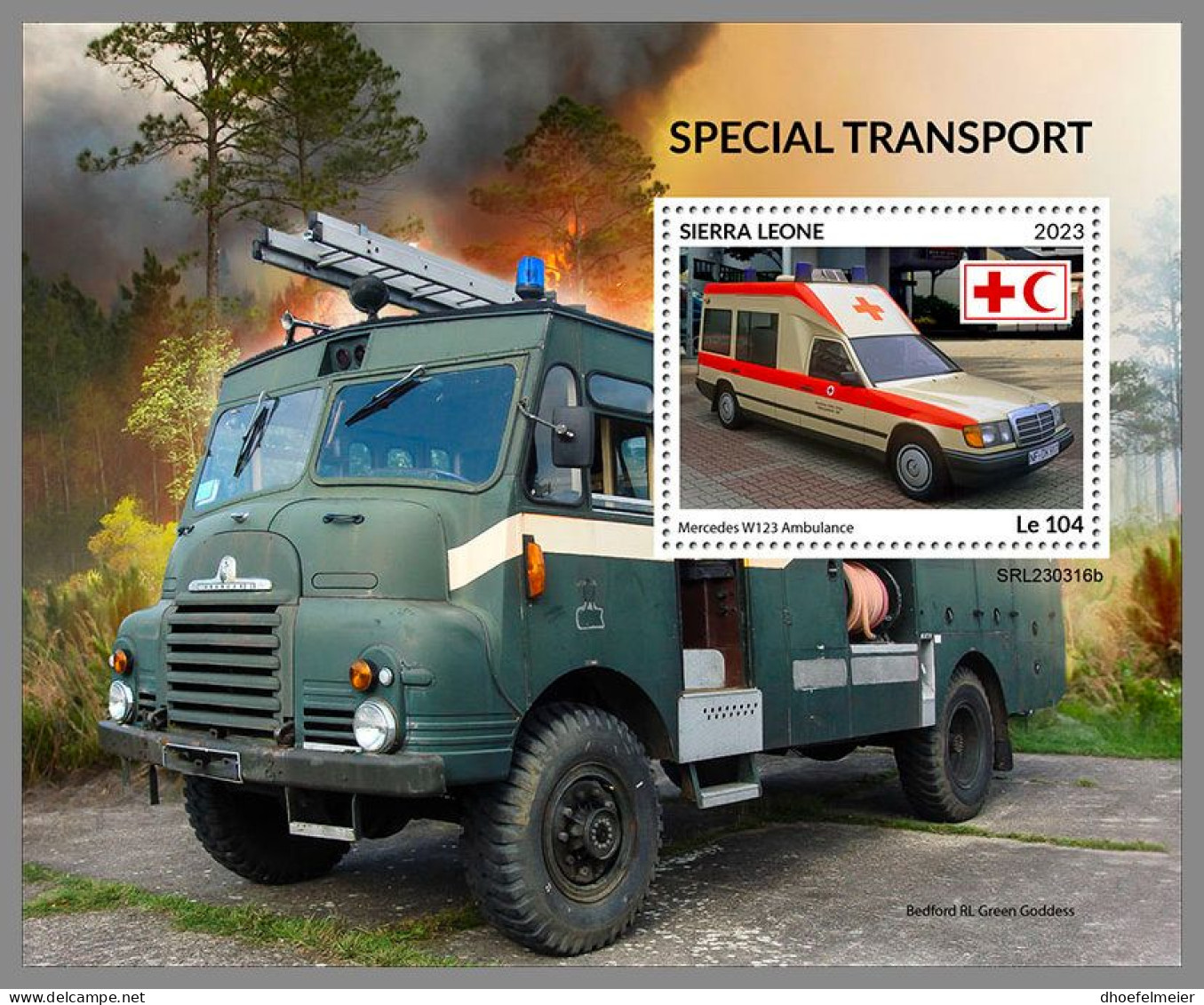 SIERRA LEONE 2023 MNH Special Transport Ambulance Fire Engines S/S – IMPERFORATED – DHQ2418 - Sonstige & Ohne Zuordnung