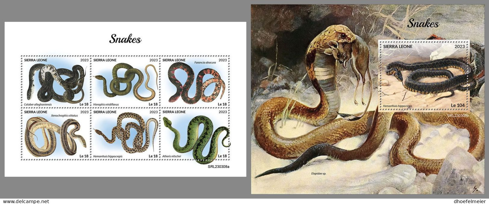 SIERRA LEONE 2023 MNH Snakes Schlangen M/S+S/S – IMPERFORATED – DHQ2418 - Serpents