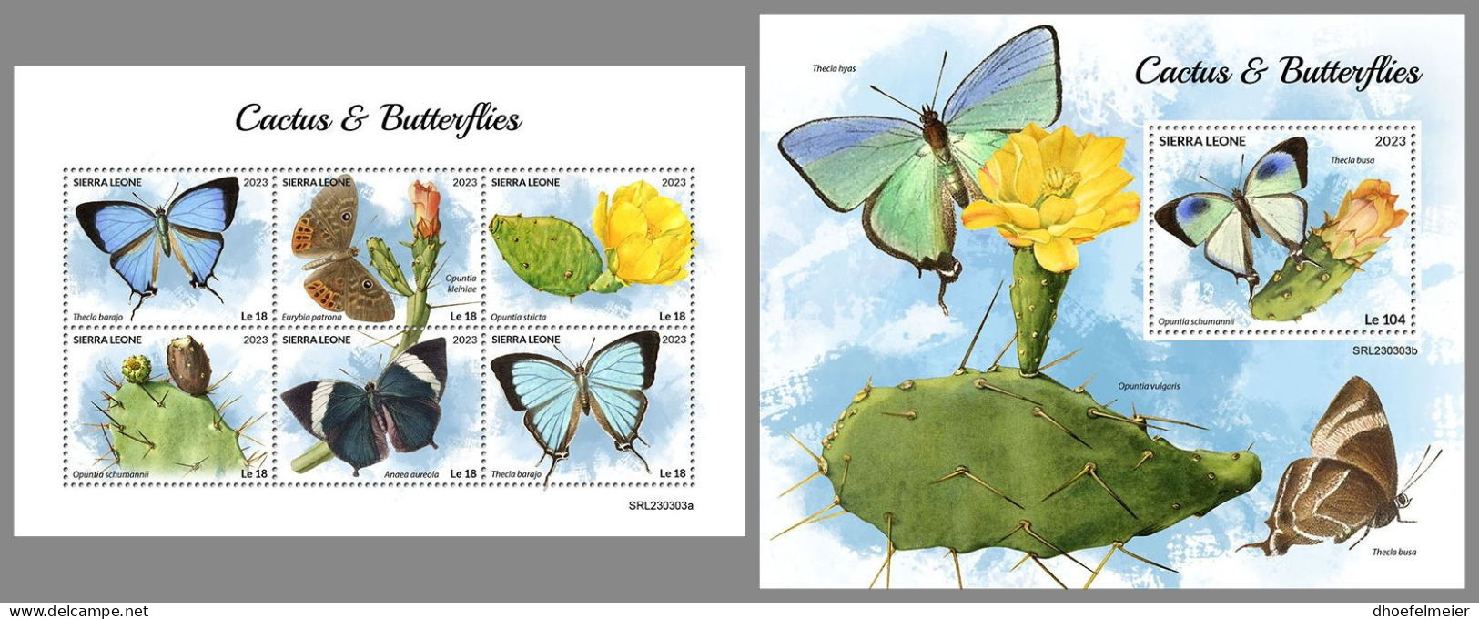SIERRA LEONE 2023 MNH Butterflies & Cactus Schmetterlinge & Kakteen M/S+S/S – IMPERFORATED – DHQ2418 - Papillons