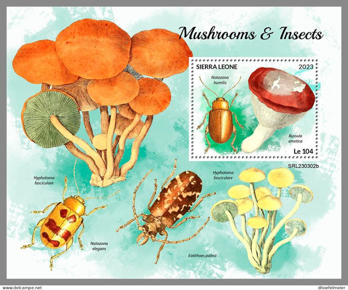 SIERRA LEONE 2023 MNH Mushrooms & Insects Pilze & Insekten S/S – IMPERFORATED – DHQ2418 - Champignons