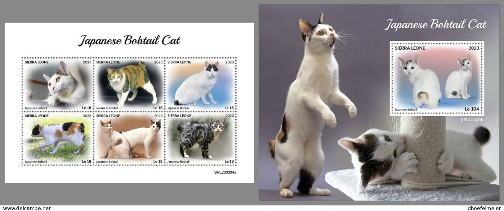 SIERRA LEONE 2023 MNH Japanese Bobtail Cat Japanische Katzen M/S+S/S – IMPERFORATED – DHQ2418 - Gatti