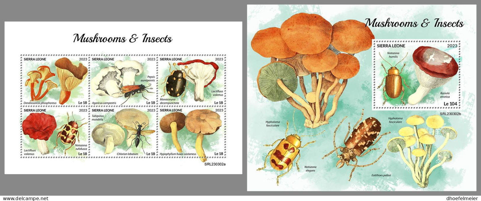 SIERRA LEONE 2023 MNH Mushrooms & Insects Pilze & Insekten M/S+S/S – IMPERFORATED – DHQ2418 - Champignons