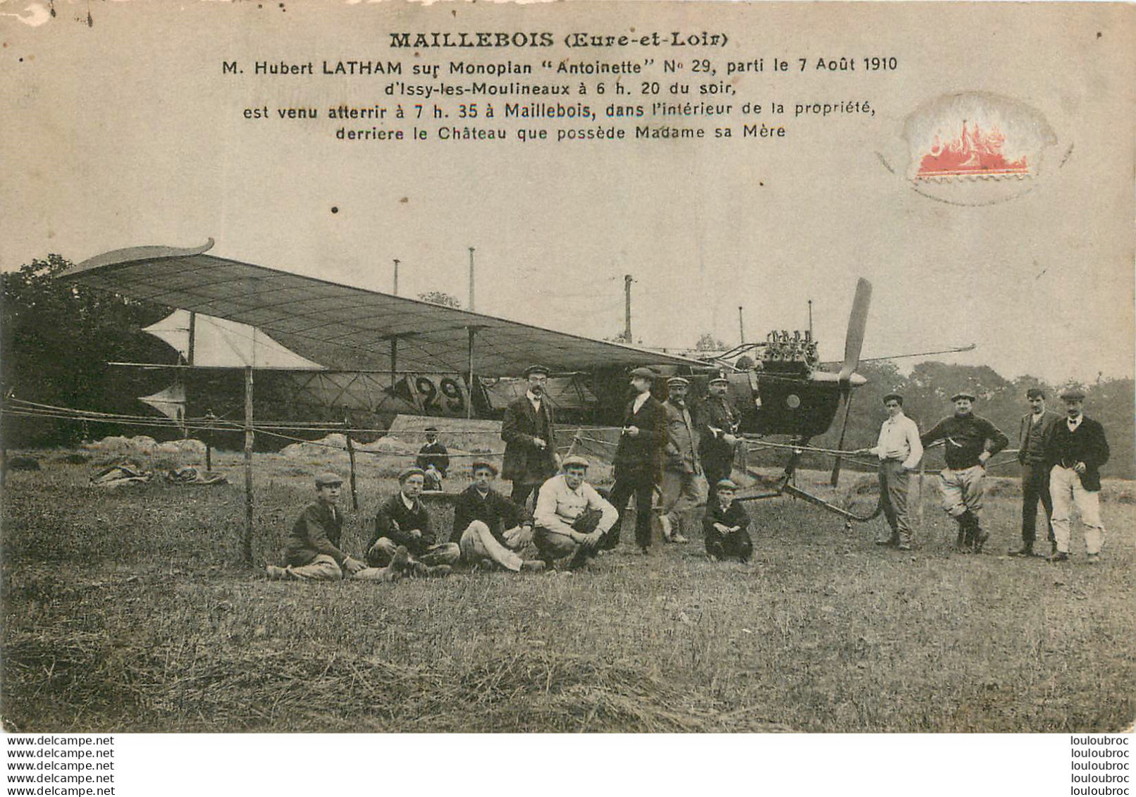 MAILLEBOIS HUBERT LATHAM SUR MONOPLAN ANTOINETTE N°29 PARTI D'ISSY LES MOULINEAUX LE 07/08/1910 - Sonstige & Ohne Zuordnung