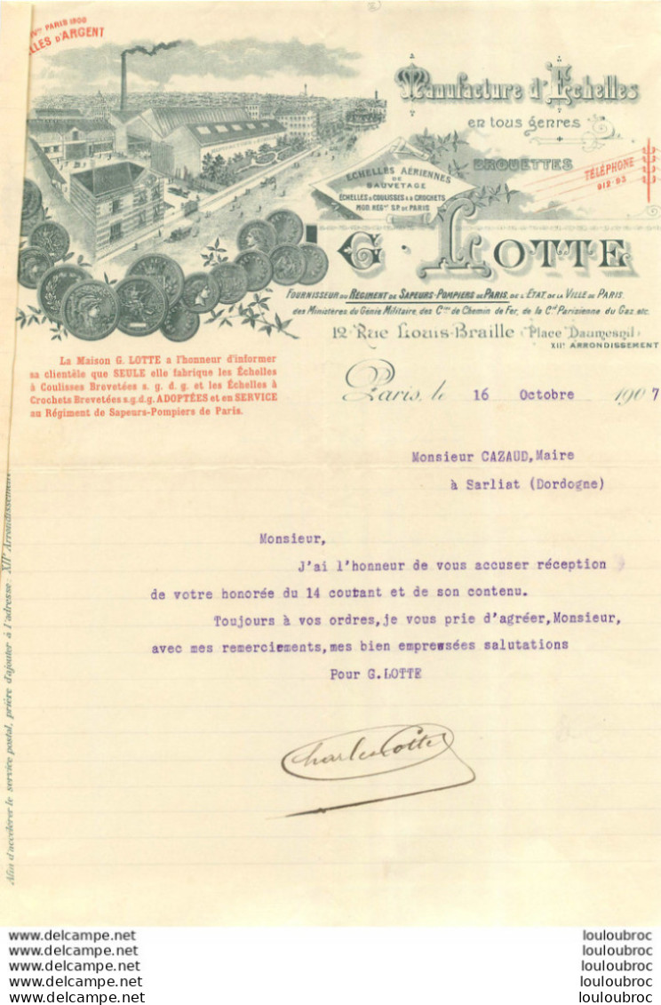 FACTURE 1907 G. LOTTE MANUFACTURE D'ECHELLES A PARIS - 1900 – 1949