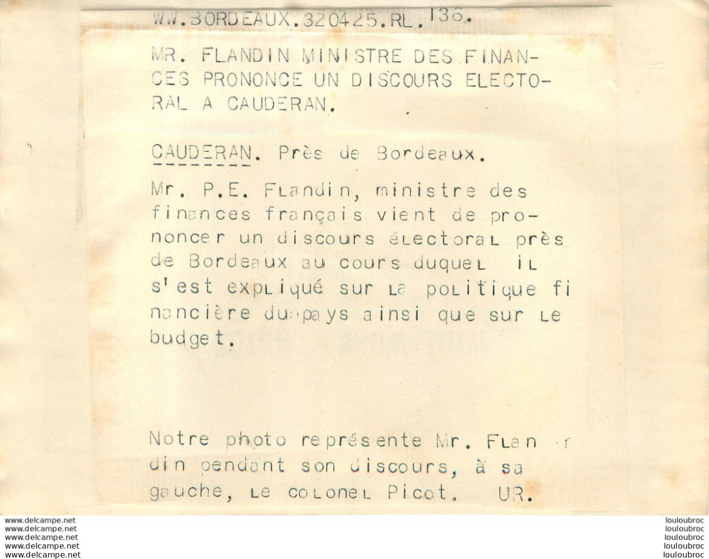 FLANDIN MINISTRE DES FINANCES A CAUDERAN 1931-1932 PHOTO DE PRESSE ORIGINALE 18 X 13 CM - Berühmtheiten