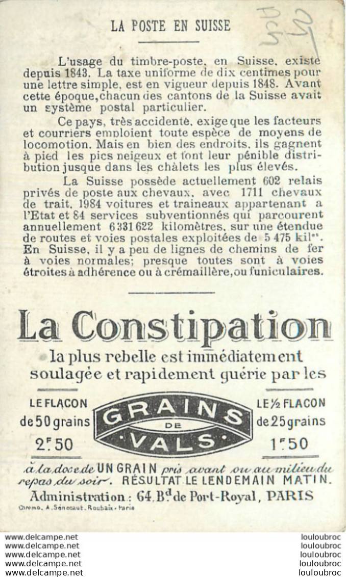 CHROMO LA CONSTIPATION  GRAINS DE VALS LA POSTE EN SUISSE  CHROMO SENECAUT - Other & Unclassified