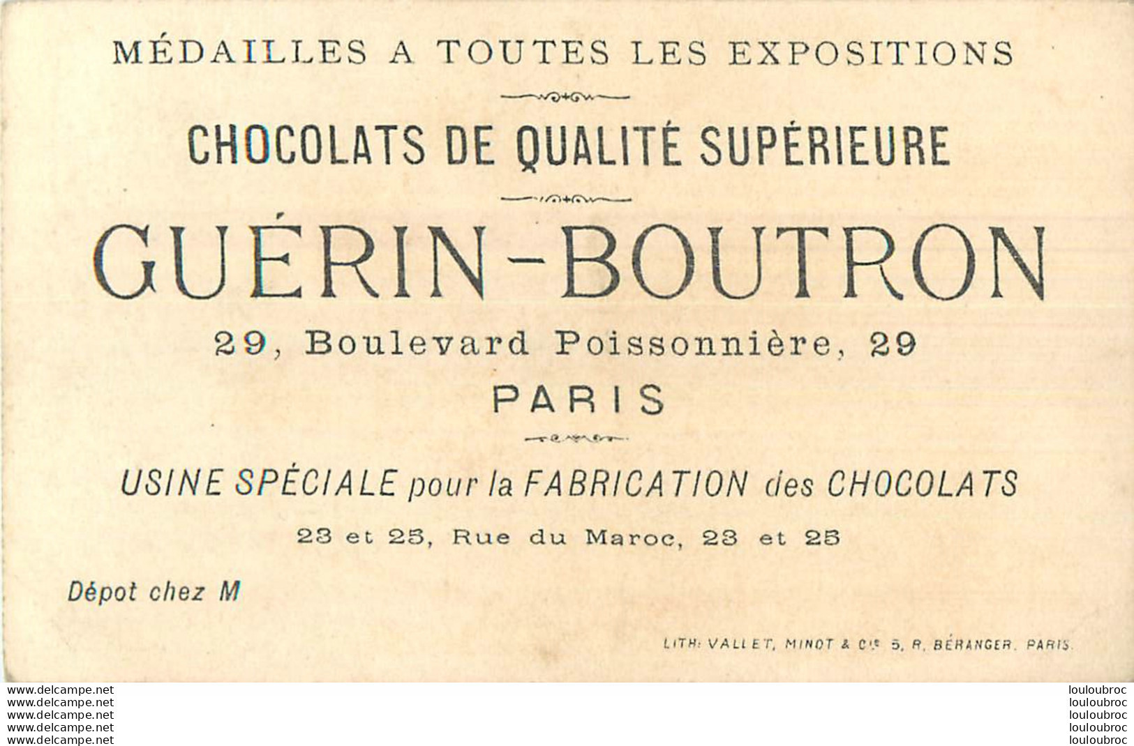 CHROMO DOREE CHOCOLATS GUERIN BOUTRON LITH VALLET MINOT IL ME VA BIEN TON GILET - Guérin-Boutron