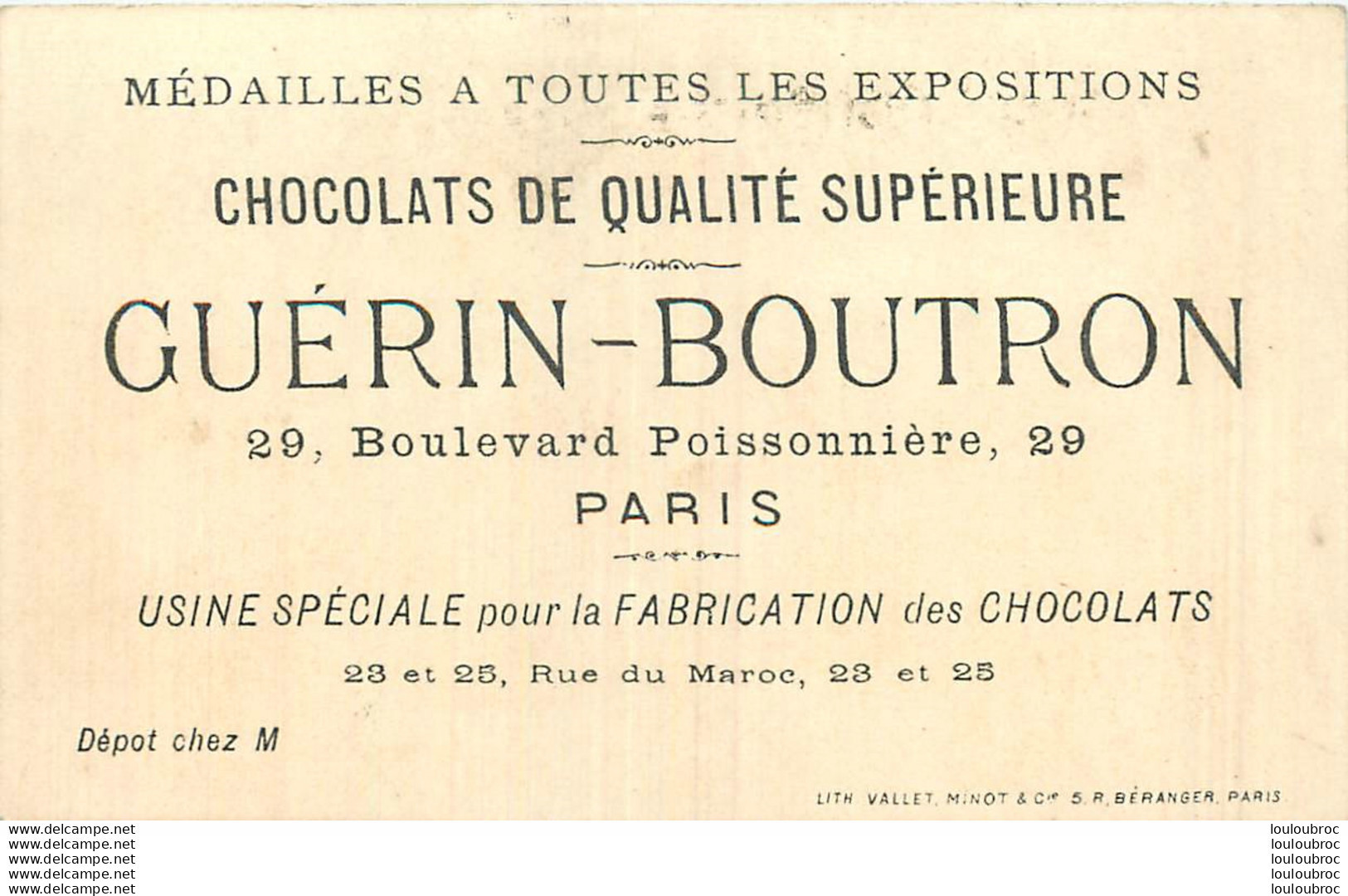 CHROMO DOREE CHOCOLATS GUERIN BOUTRON LITH VALLET MINOT LA PECHE - Guerin Boutron