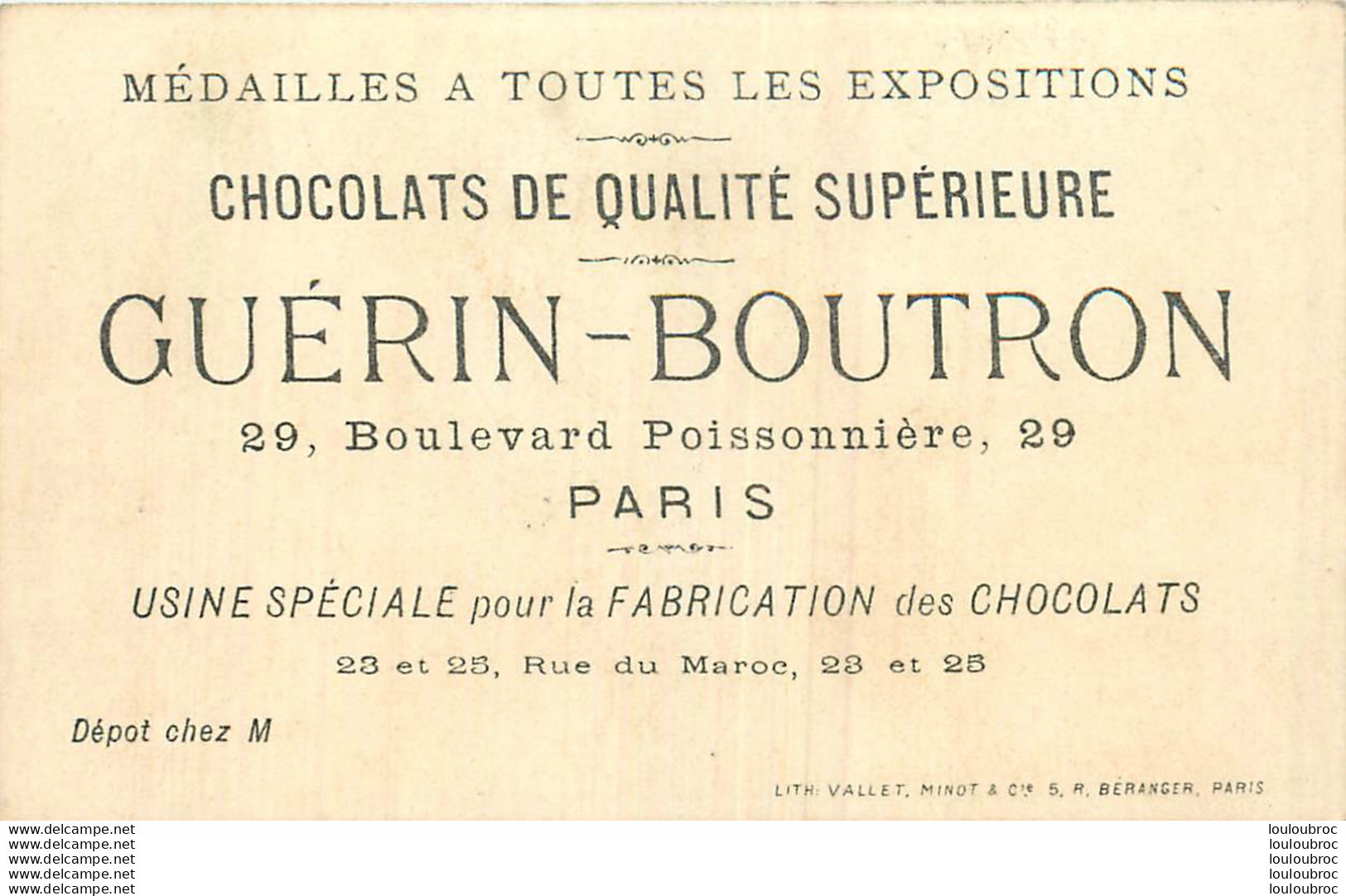 CHROMO DOREE CHOCOLATS GUERIN BOUTRON LITH VALLET MINOT  L'EMBARRAS DU CHOIX - Guerin Boutron
