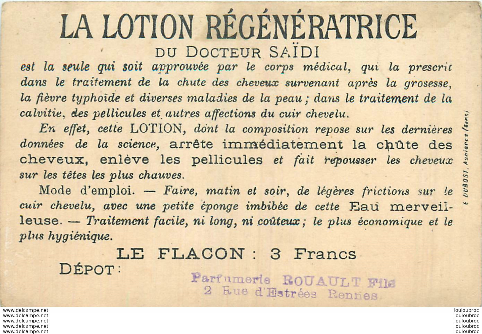 CHROMO DOREE LOTION REGENERATRICE DU DR SAIDI ETATS UNIS  PARFUMERIE ROUAULT A RENNES - Other & Unclassified