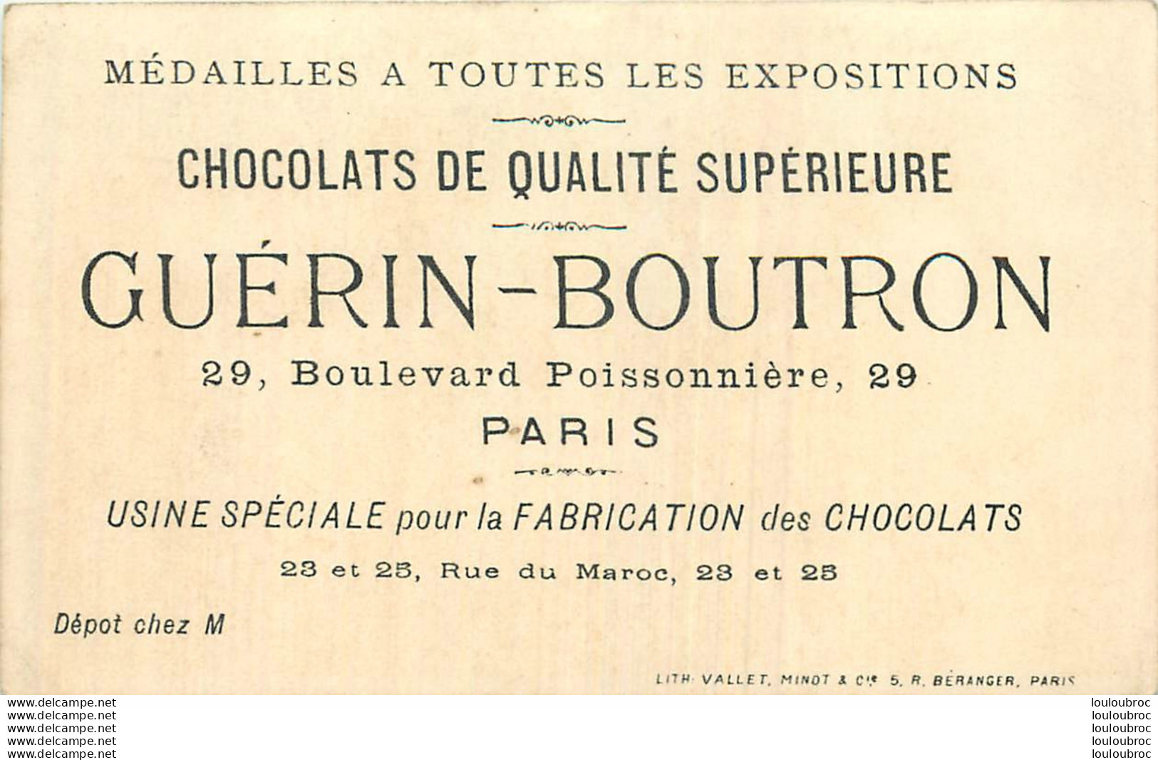 CHROMO DOREE CHOCOLATS GUERIN BOUTRON LITH VALLET MINOT  DANS LES BLES - Guerin Boutron