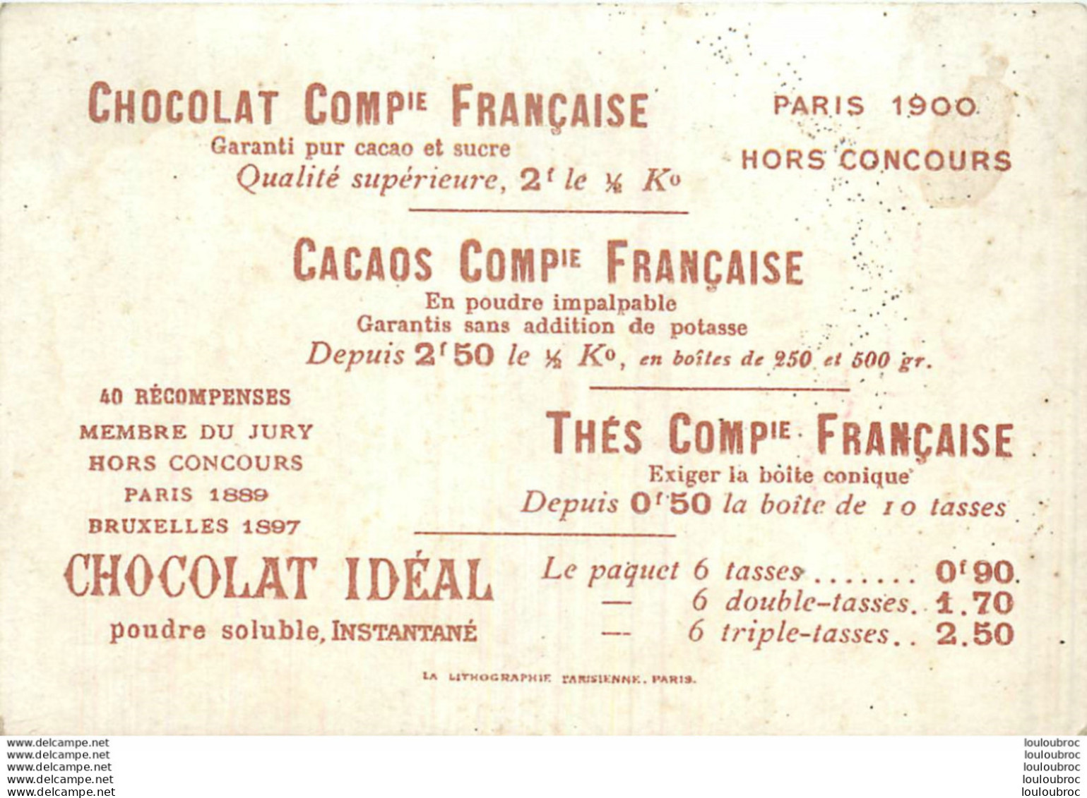 CHROMO CHOCOLATS ET THES COMPAGNIE FRANCAISE  LETTRE C CHINOIS - Sonstige & Ohne Zuordnung