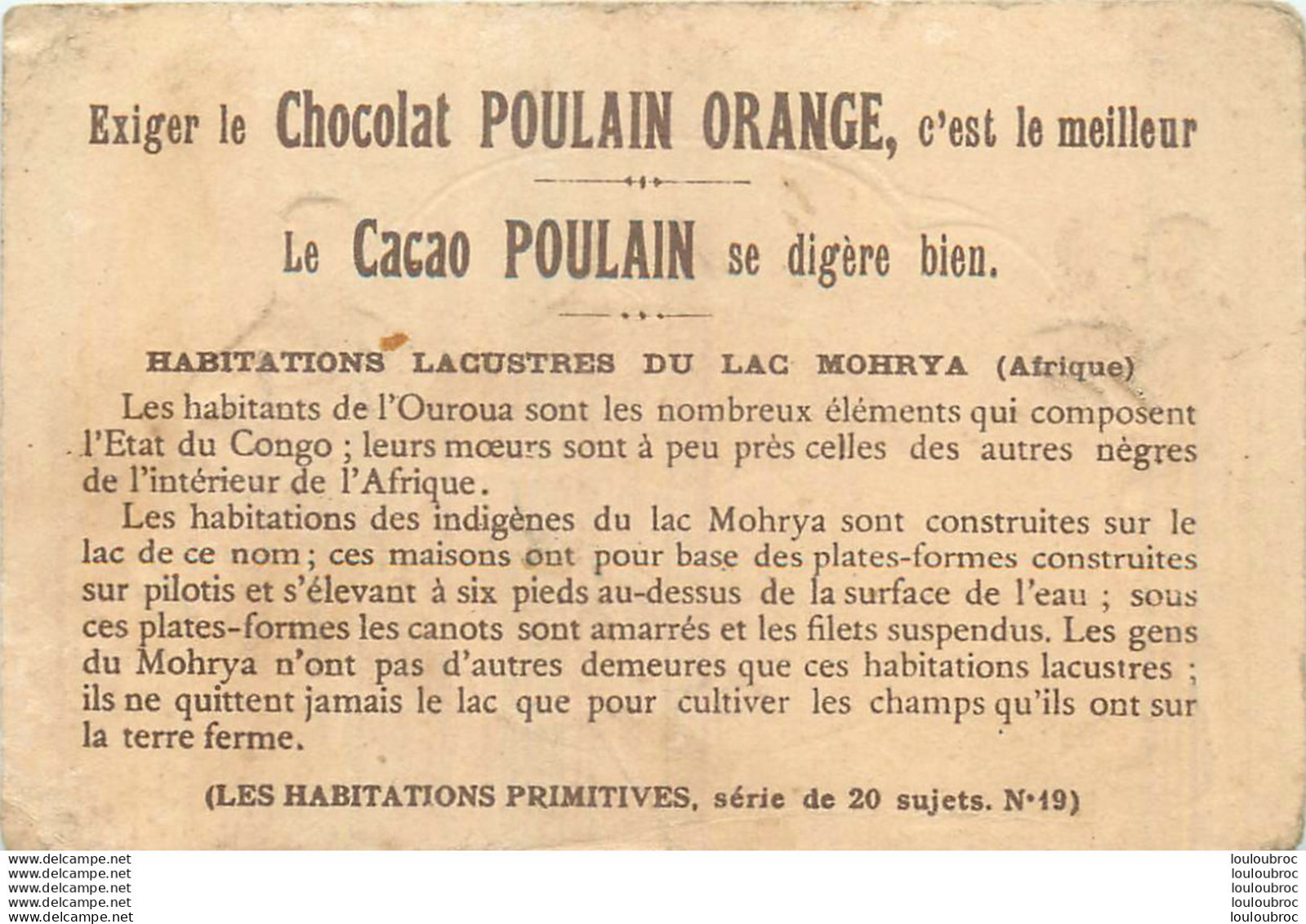 CHROMO CHOCOLAT POULAIN  LAC MOBRYA HABITATION LACUSTRE - Poulain