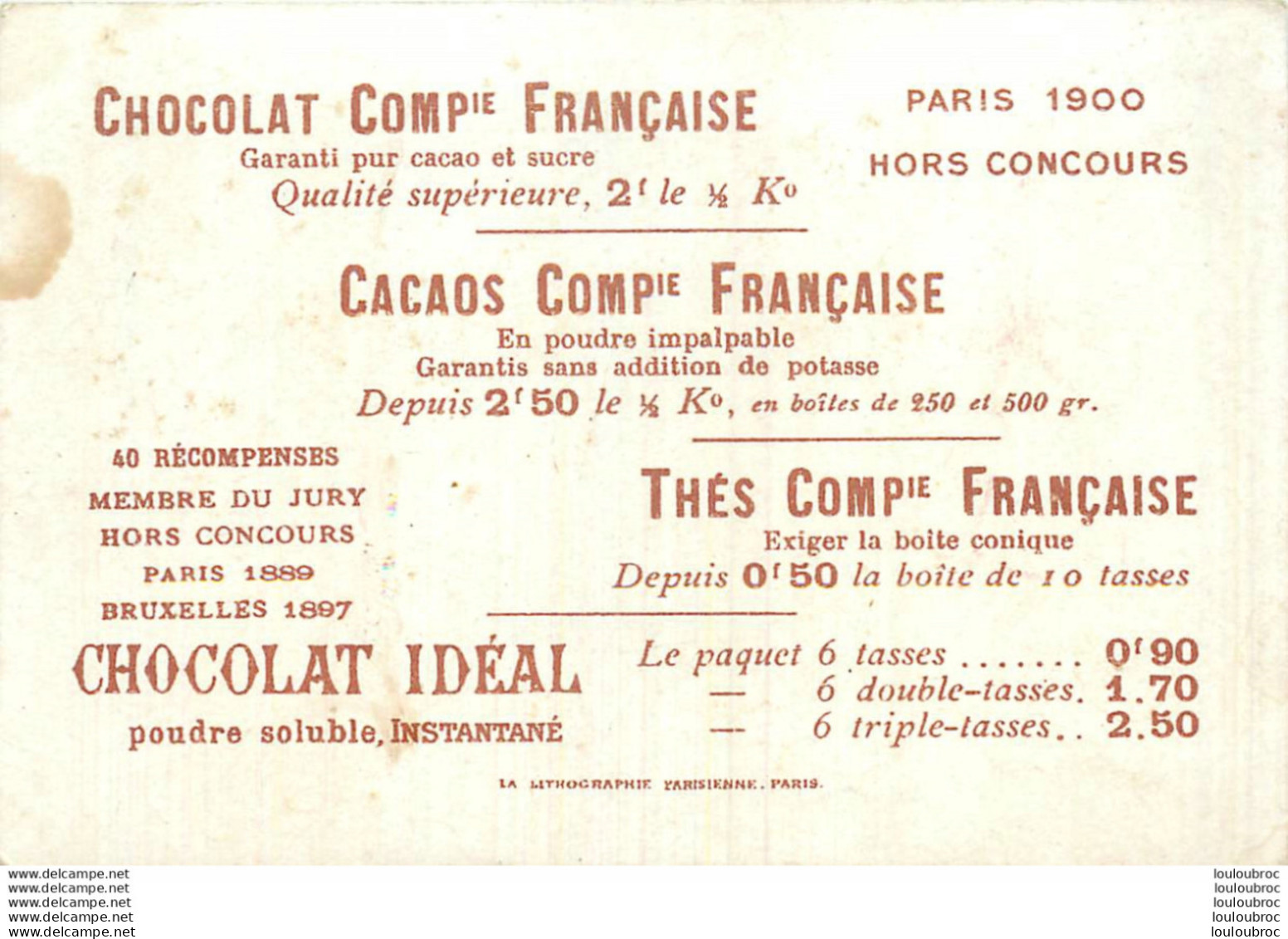 CHROMO CHOCOLATS ET THES COMPAGNIE FRANCAISE  LETTRE E  ECOSSAIS - Altri & Non Classificati